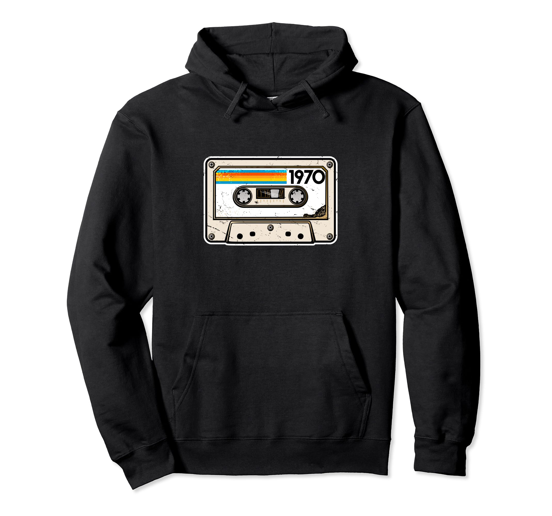 1970 Mixtape Distressed Cassette Tape Hoodie - Minimalist Print for Adults - T-Shirt, Sweatshirt, Hoodie