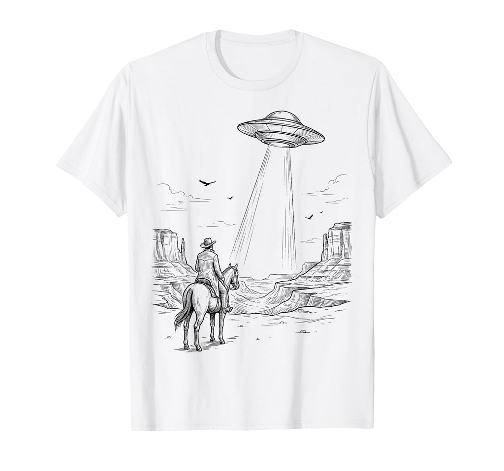 Ufo Cowboy Western Desert Space T-Shirt - Unique Graphic Unisex - T-Shirt, Sweatshirt, Hoodie
