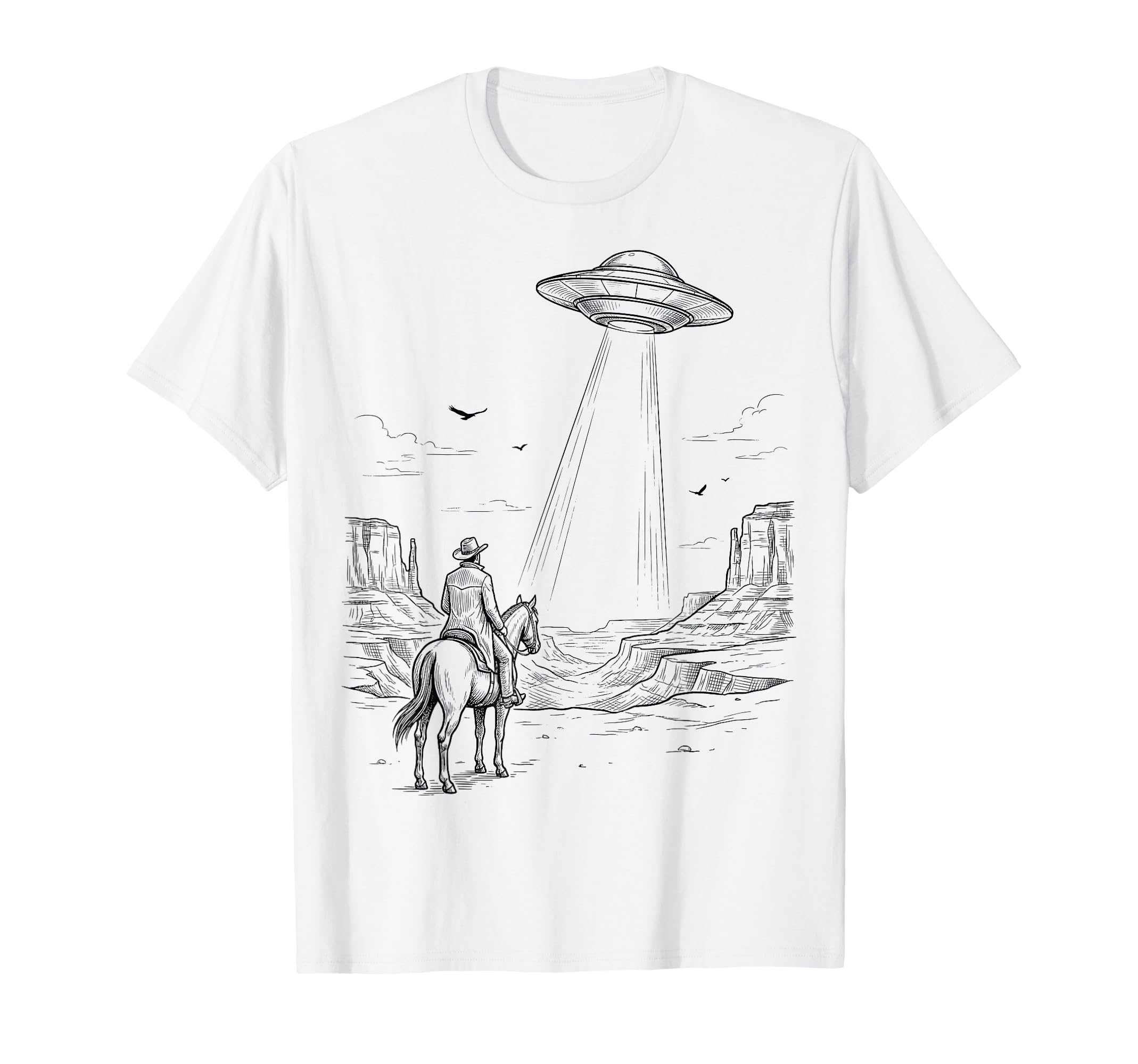 Ufo Cowboy Western Desert Space T-Shirt - Unique Graphic Unisex - T-Shirt, Sweatshirt, Hoodie