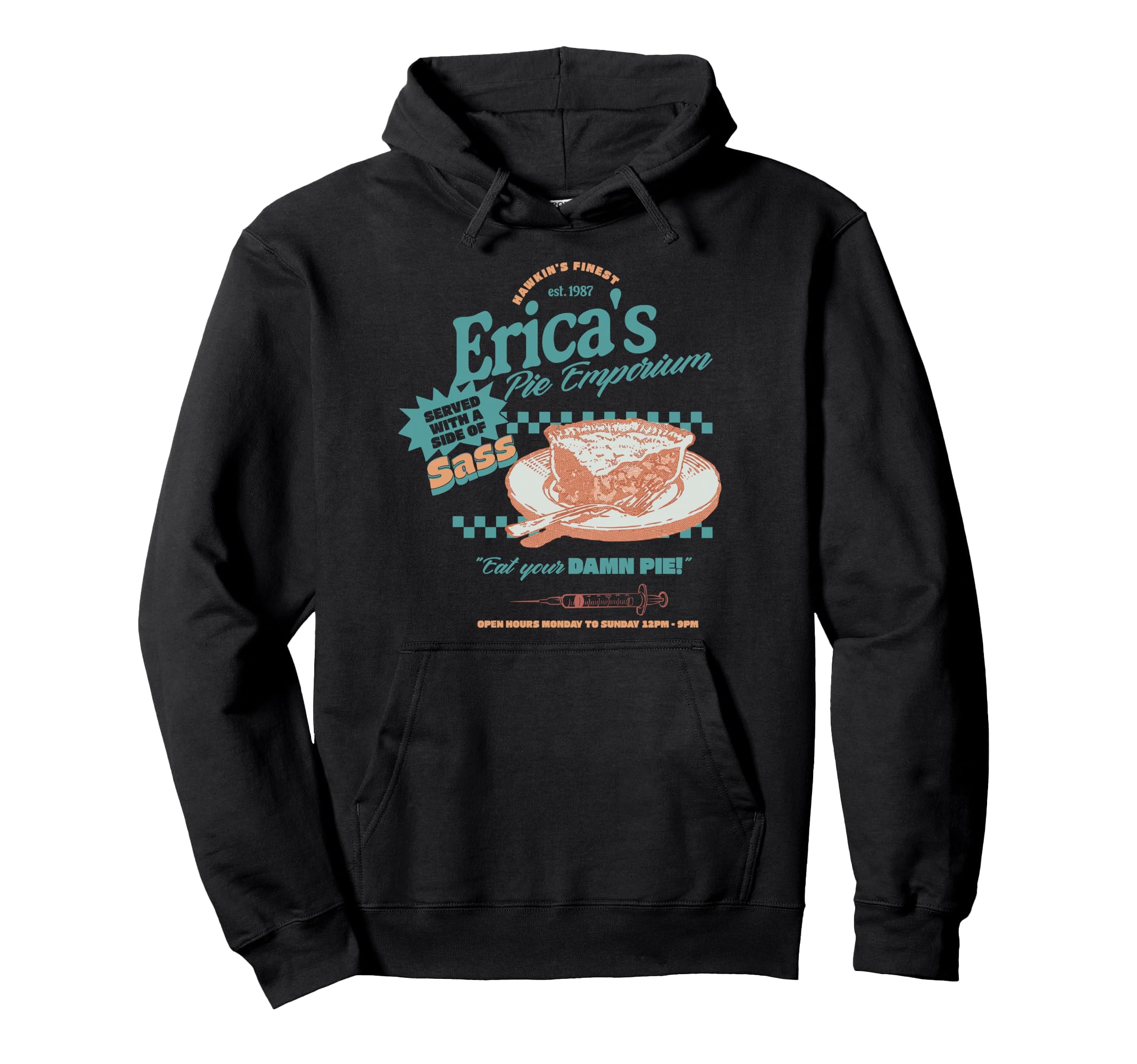 80S Diner Ericas Pie Emporium Eat Your Damn Hoodie - Graphic Print Unisex - T-Shirt, Sweatshirt, Hoodie