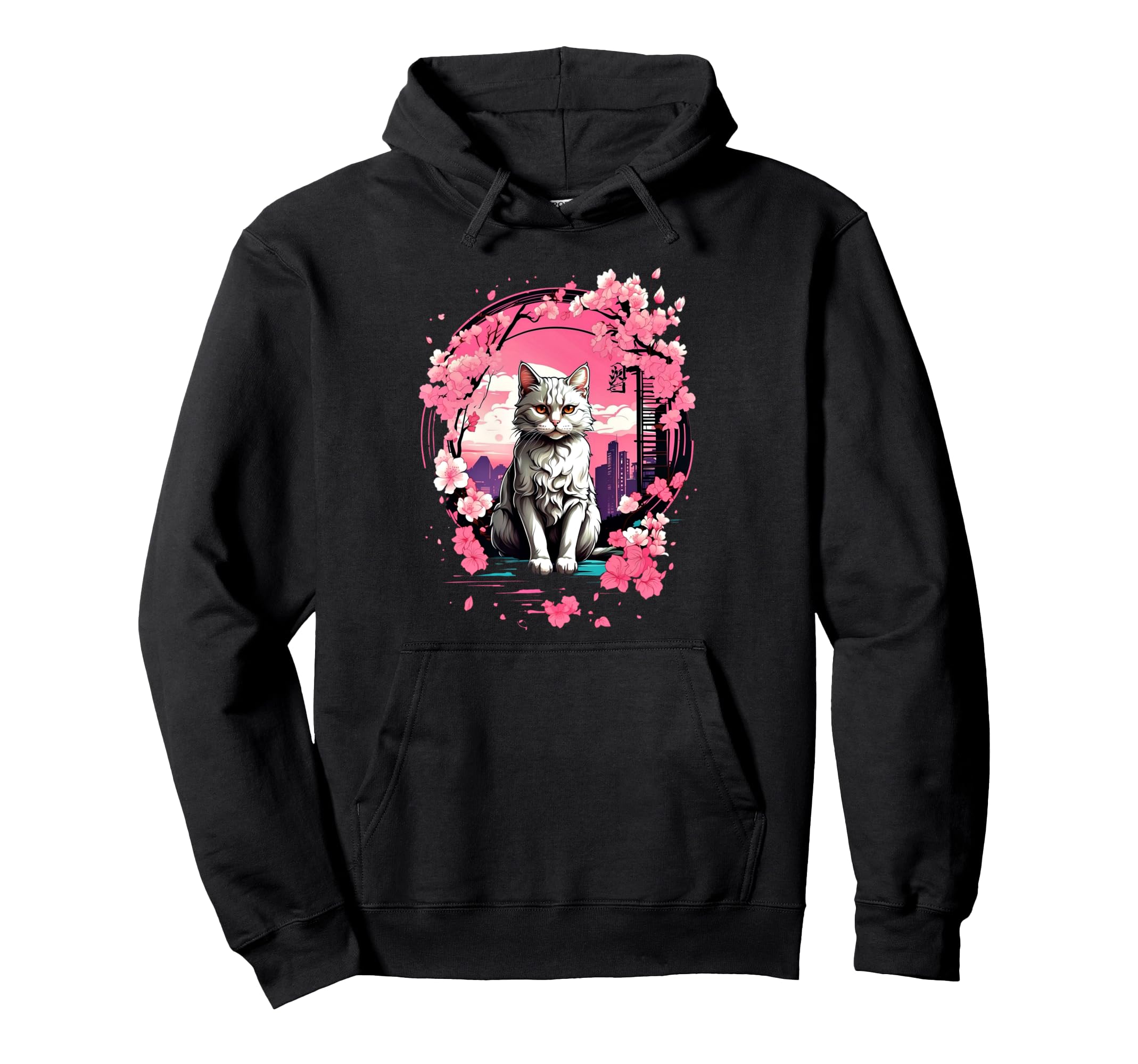 Anime Cat Japanese Aesthetic Japan Hoodie - Graphic Print for Adults - T-Shirt, Sweatshirt, Hoodie