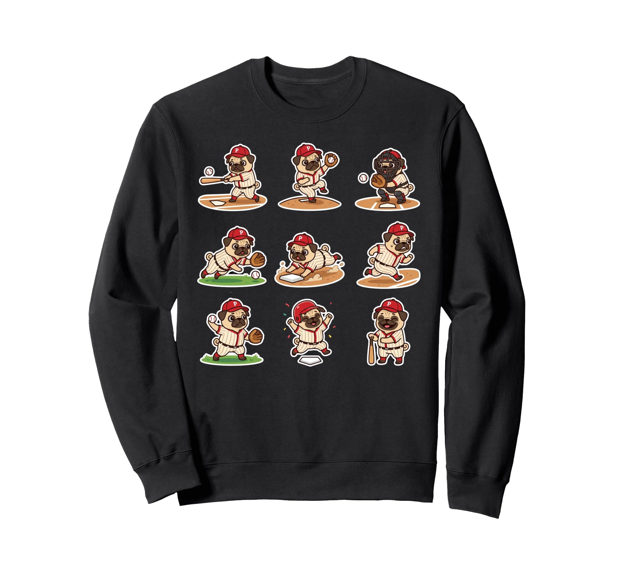 Pug Baseball Player Funny Dog Sweatshirt - Novelty Apparel for Adults - T-Shirt, Sweatshirt, Hoodie