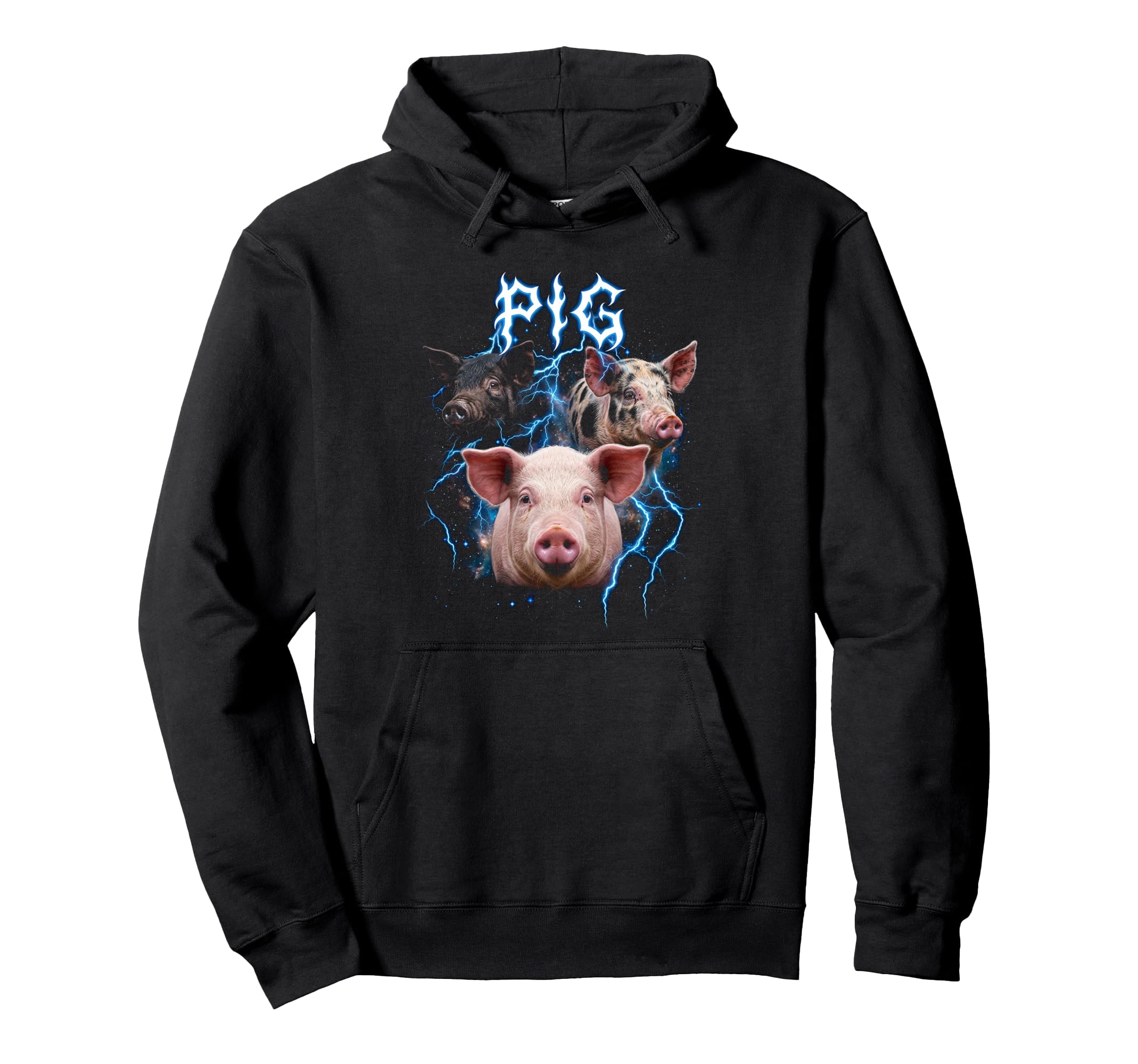 Pig 90S Heavy Metal Pig Farm Animal Hoodie - Minimalist Print for Adults - T-Shirt, Sweatshirt, Hoodie