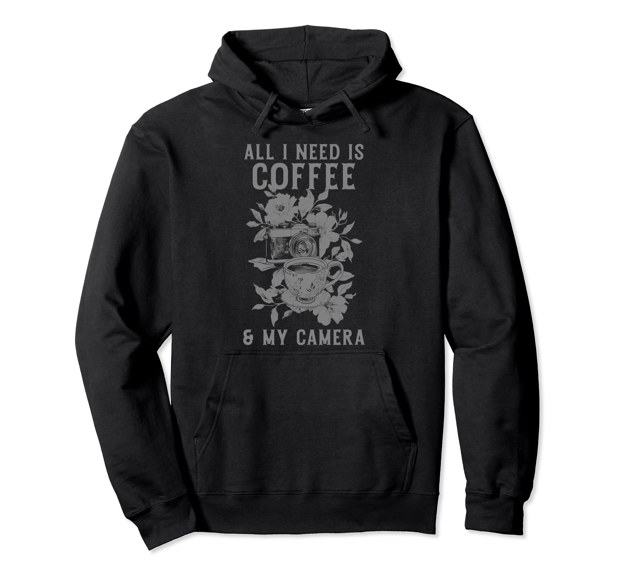 Coffee Camera Photographer Flowers Hoodie - Unique Graphic for Adults - T-Shirt, Sweatshirt, Hoodie