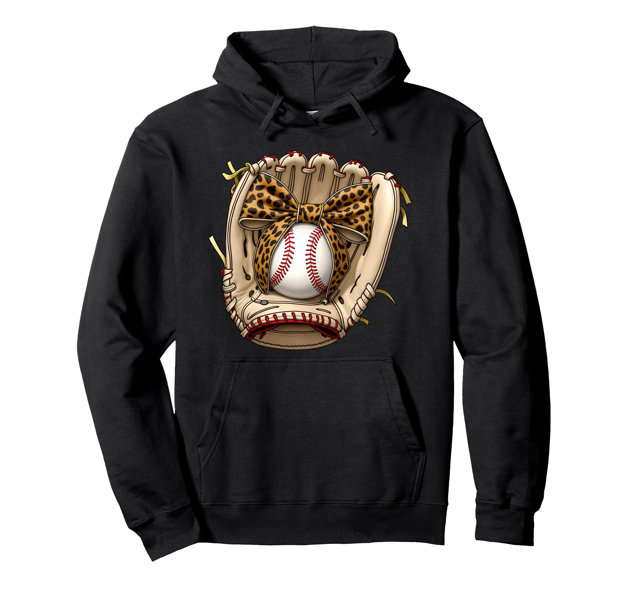 Baseball Glove Coquette Bow Leopard Hoodie - Streetwear Style for Adults - T-Shirt, Sweatshirt, Hoodie