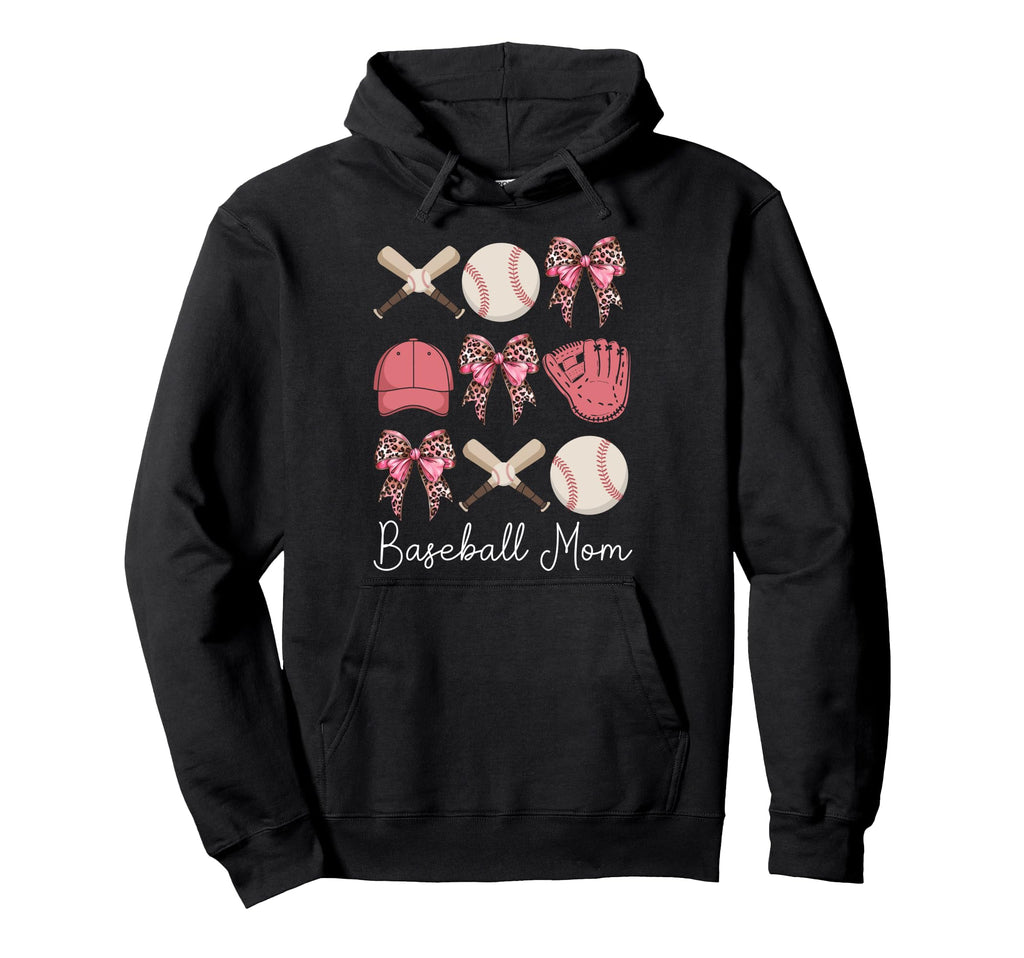 Baseball Mama Coquette Bow Baseball Hoodie - Fun Novelty Design for Adults - T-Shirt, Sweatshirt, Hoodie