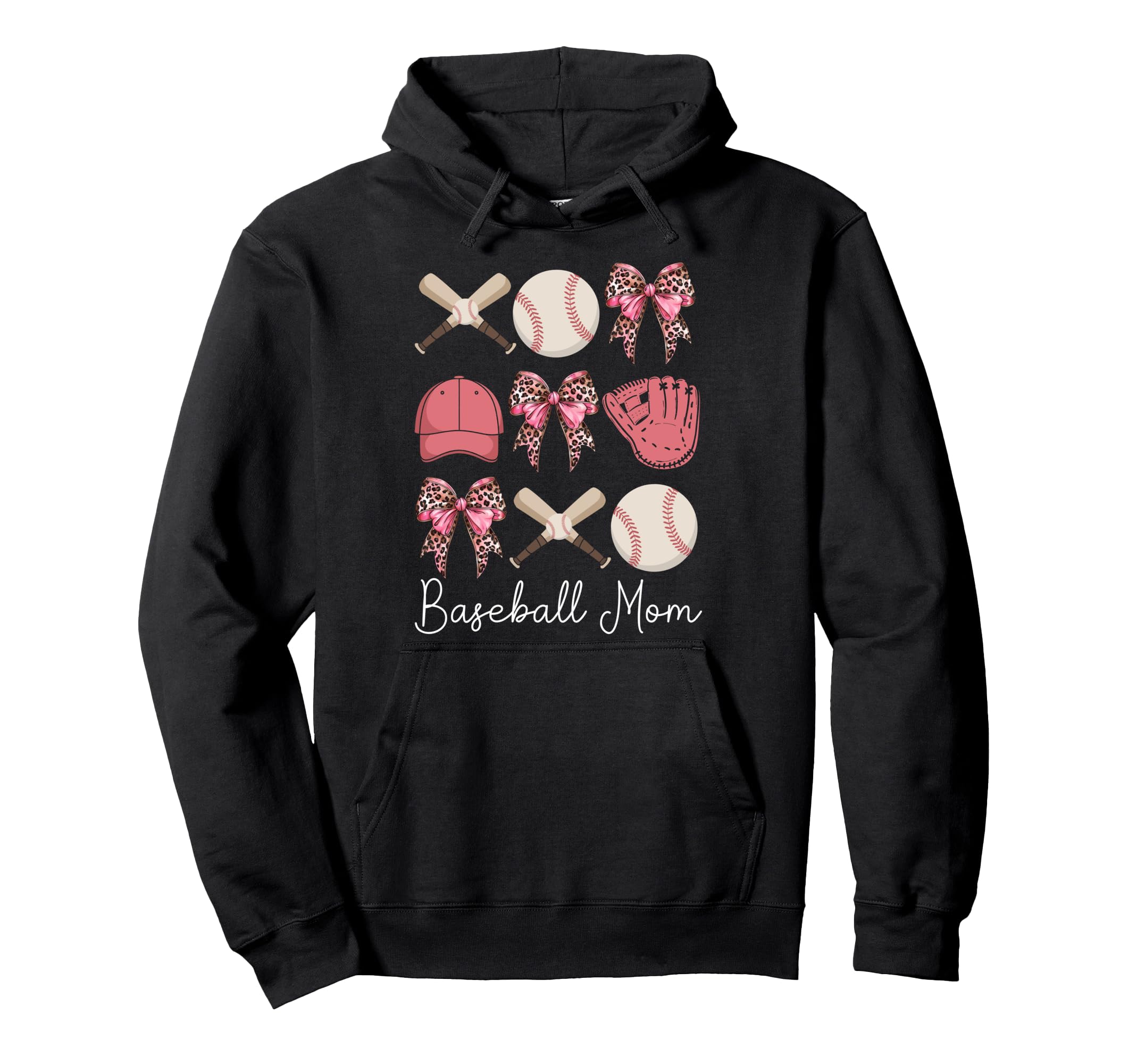Baseball Mama Coquette Bow Baseball Hoodie - Fun Novelty Design for Adults - T-Shirt, Sweatshirt, Hoodie