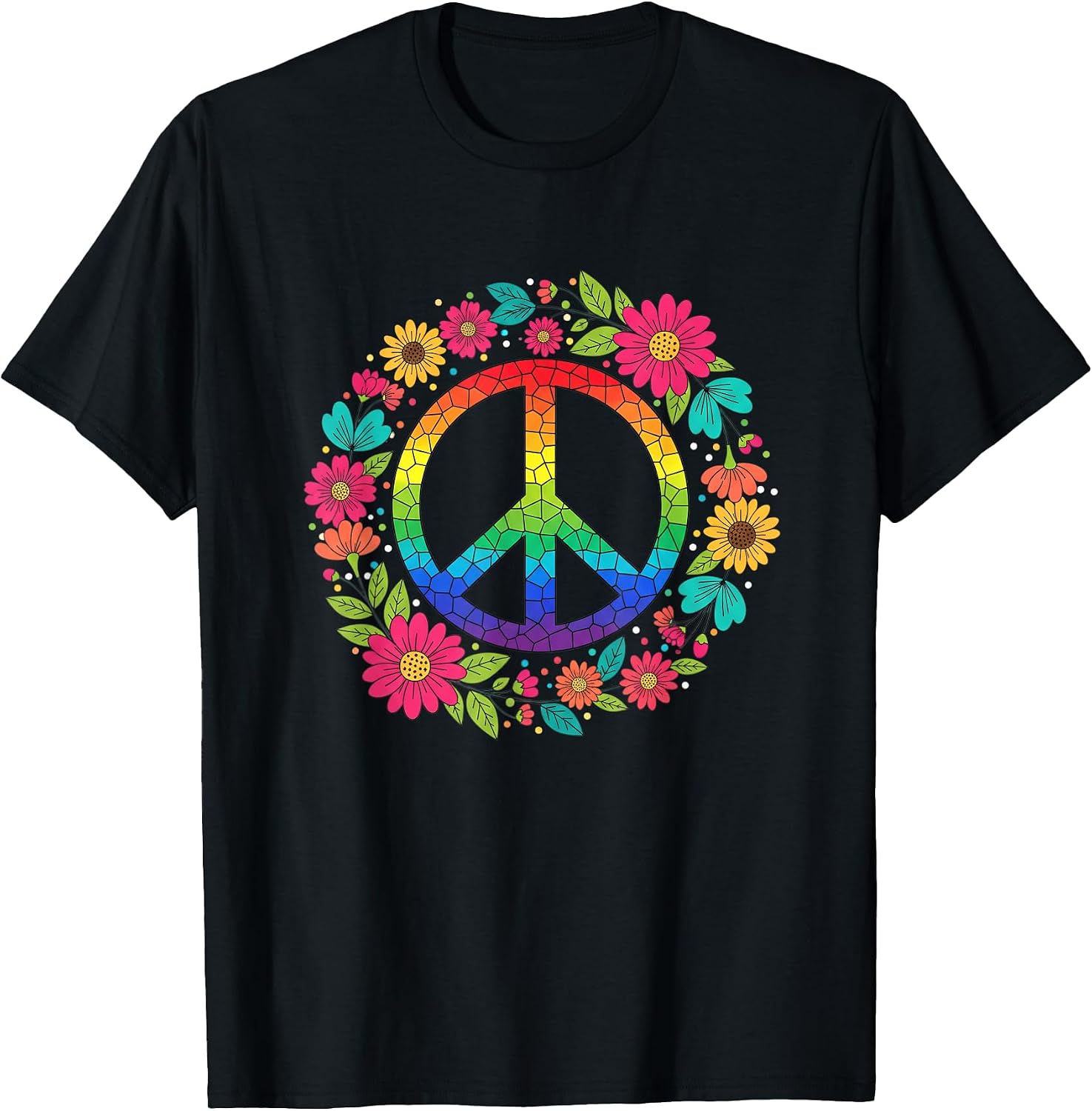 Peace Sign Hippie Floral Retro Rainbow Boho Mosaic - Adult & Kids T-Shirts, Sweatshirts & Hoodies apparel design preview 1