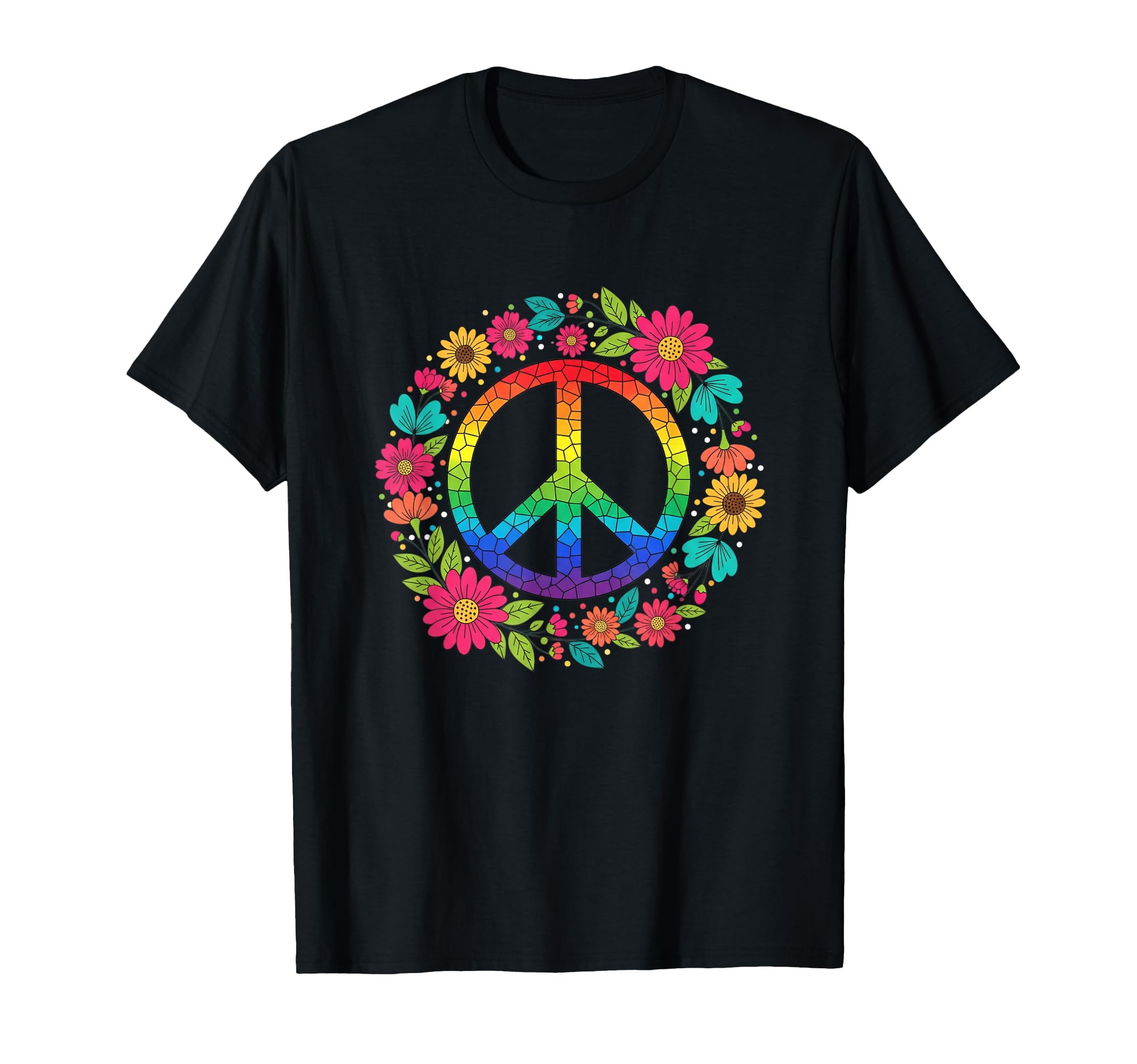 Peace Sign Floral Hippie Rainbow T-Shirt - Casual Everyday Wear for Adults - T-Shirt, Sweatshirt, Hoodie