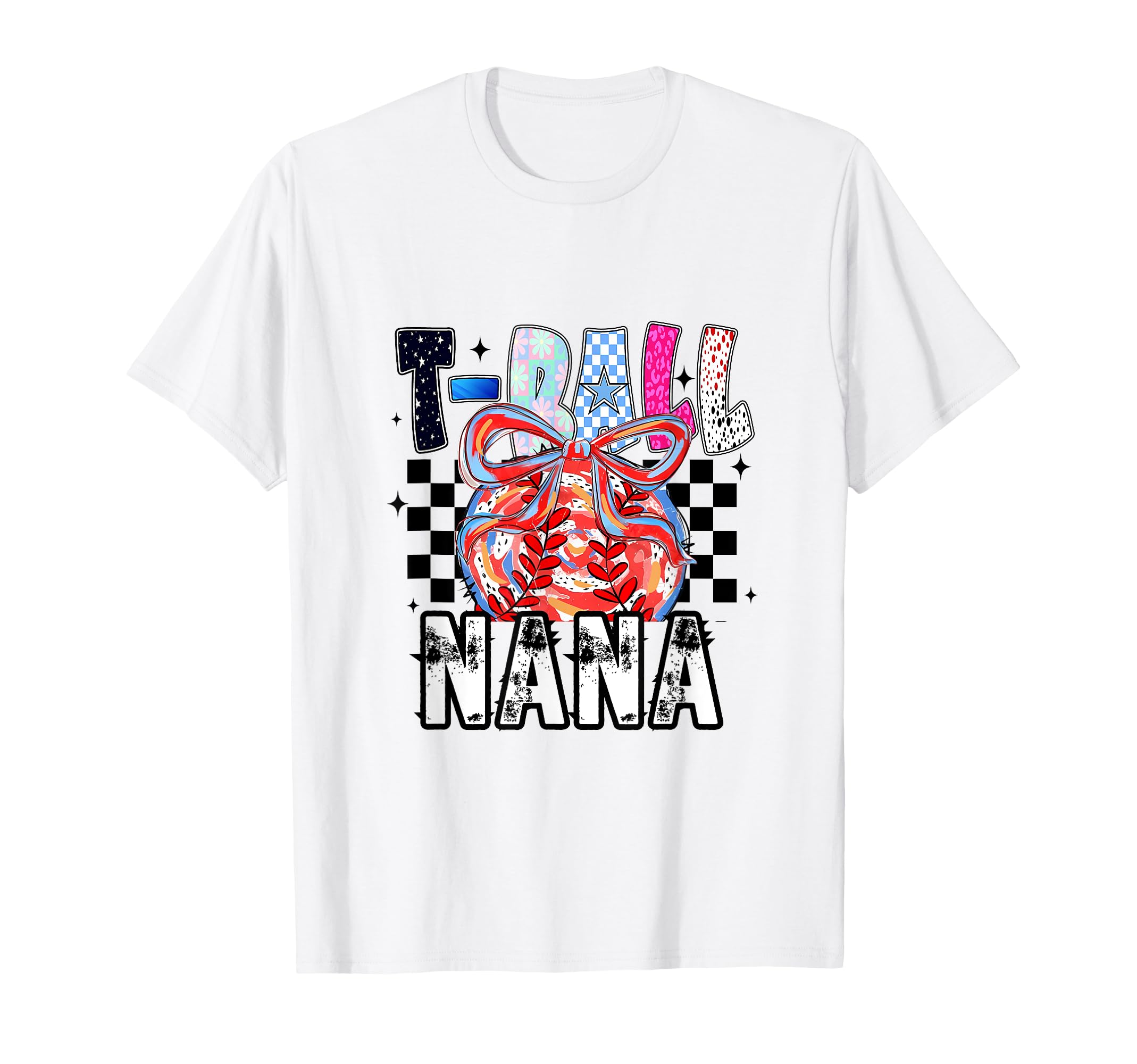 T Ball Baseball Checkered Nana T-Shirt - Fun Novelty Design Men Women - T-Shirt, Sweatshirt, Hoodie