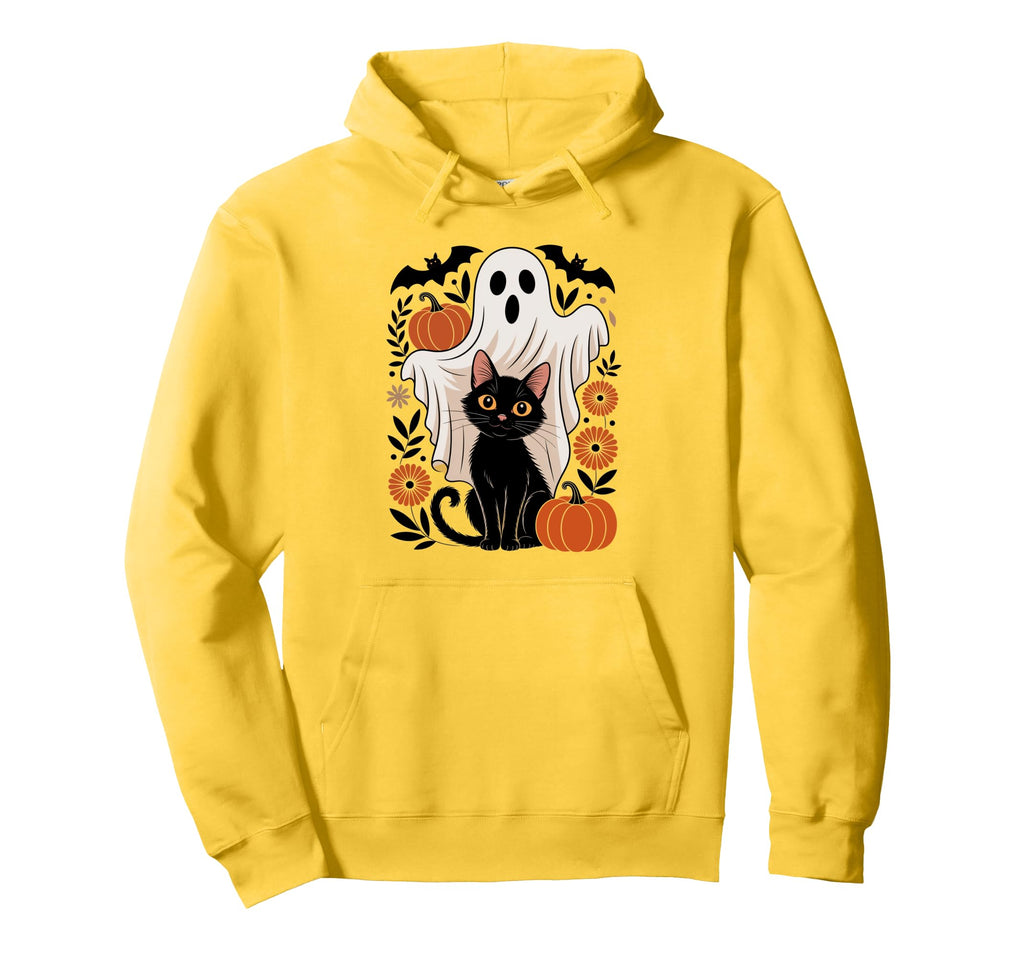Boho Floral Spooky Ghost Holding Black Hoodie - Minimalist Print Men Women - T-Shirt, Sweatshirt, Hoodie
