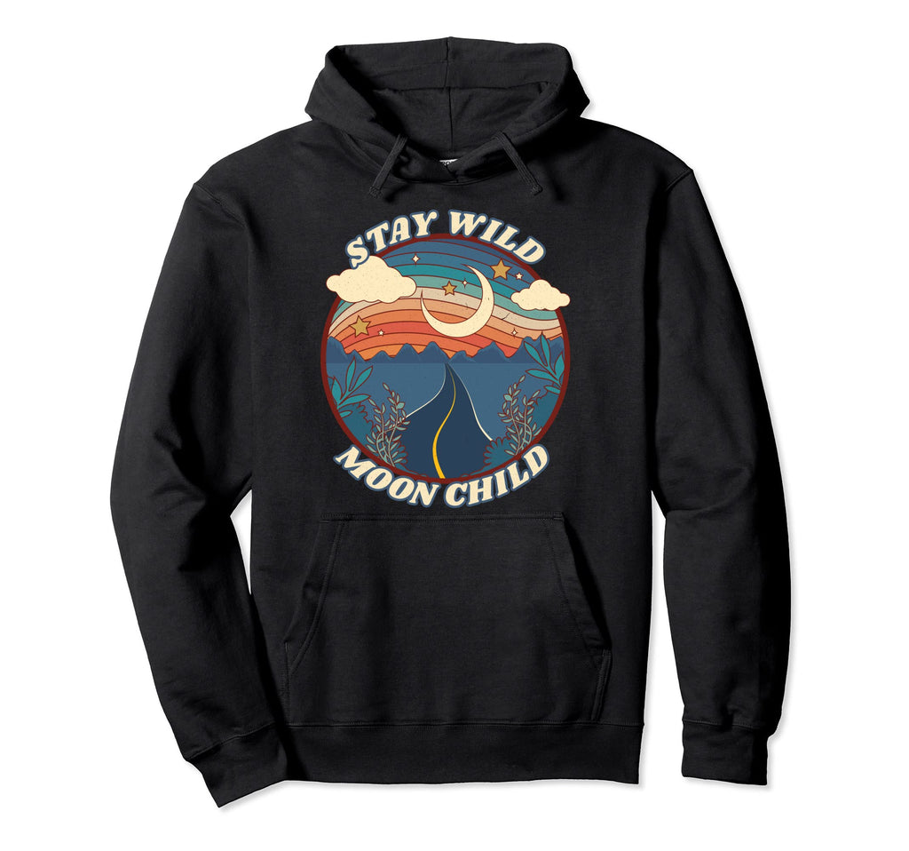 Stay Wild Moon Child Boho Peace Hippie Hoodie - Minimalist Print Men Women - T-Shirt, Sweatshirt, Hoodie