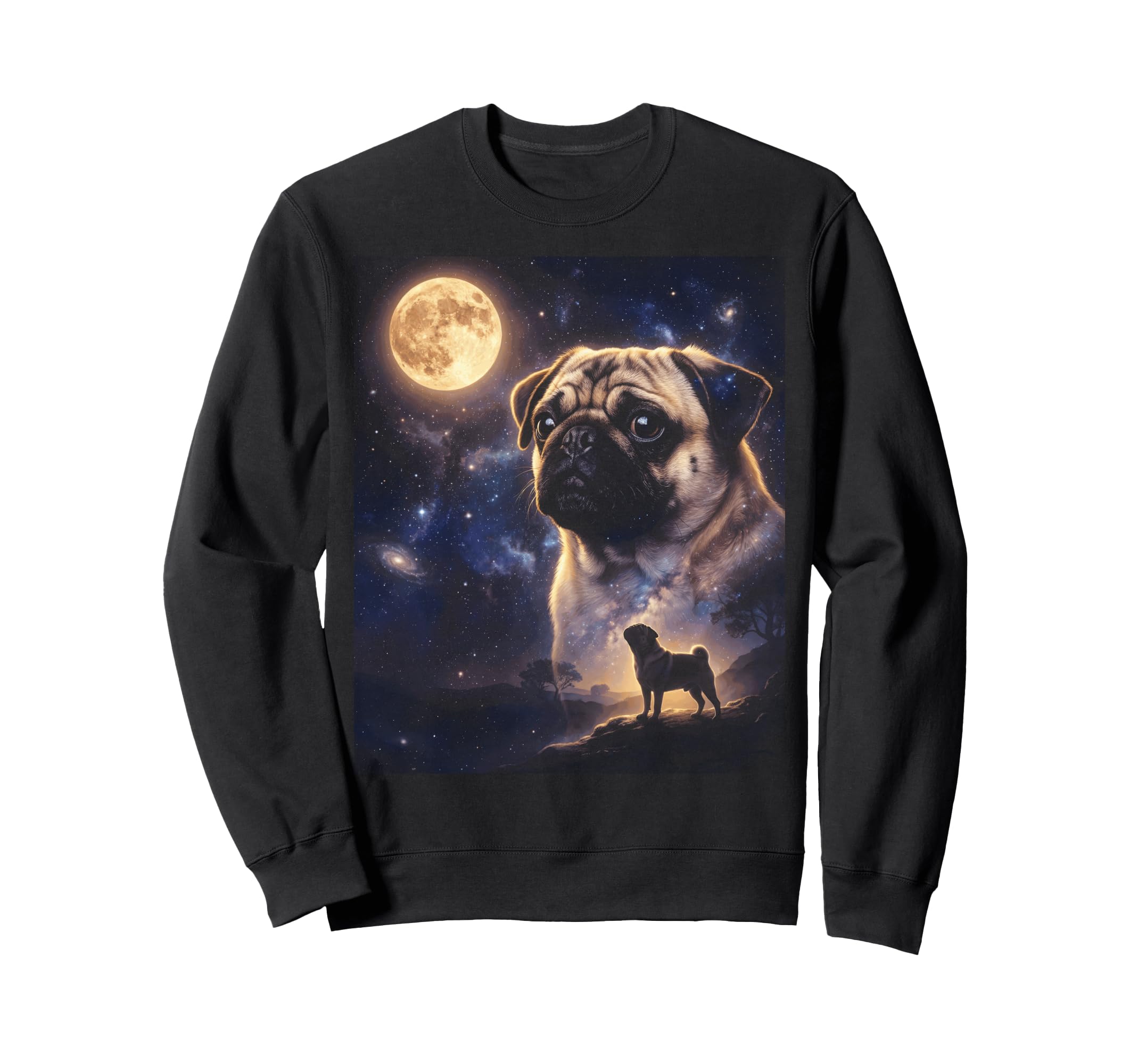 Celestial Pug Full Moon Howling Sweatshirt - Streetwear Style Unisex - T-Shirt, Sweatshirt, Hoodie