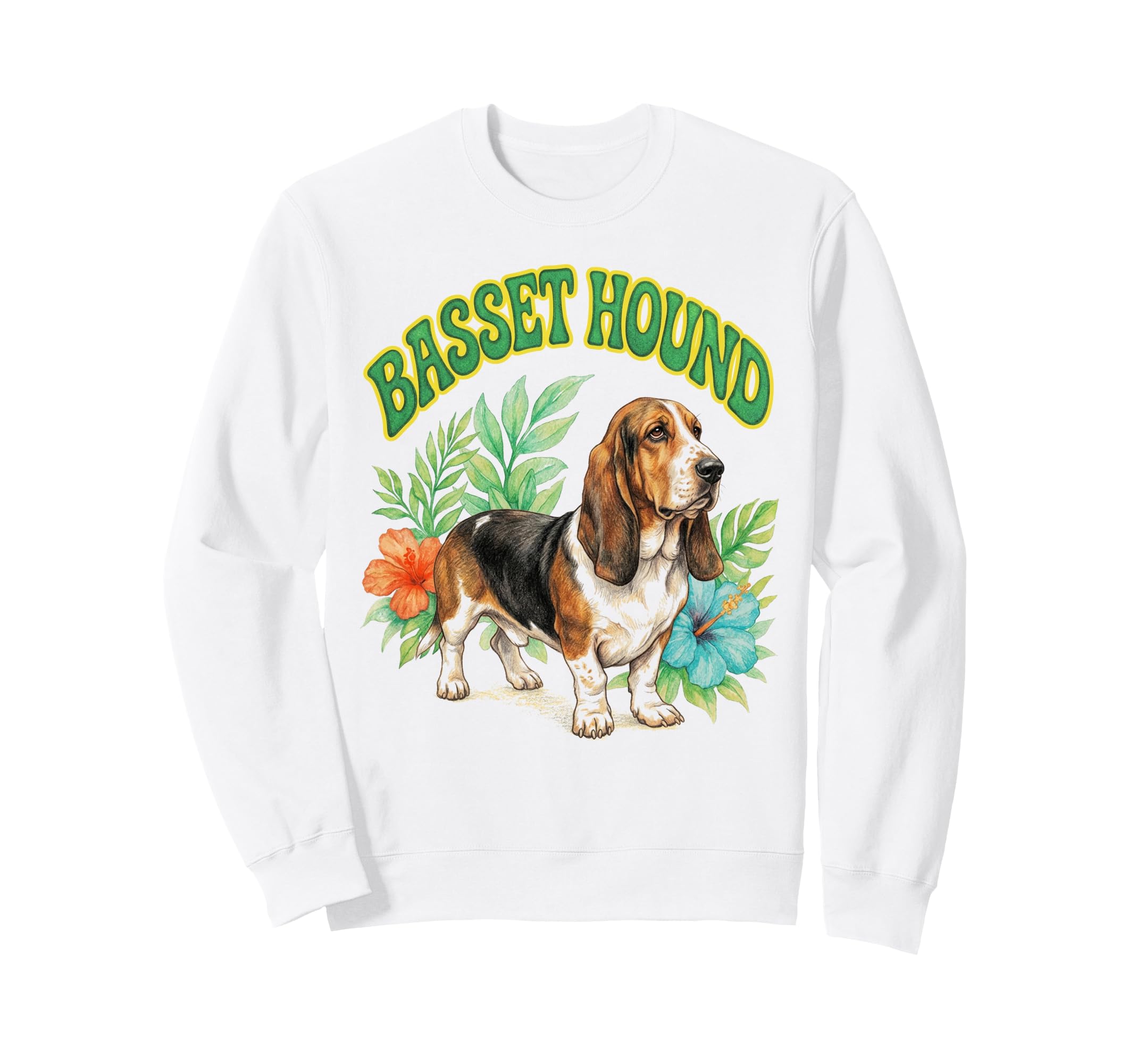 Basset Hound Groovy Floral Sweatshirt - Streetwear Style for Adults - T-Shirt, Sweatshirt, Hoodie