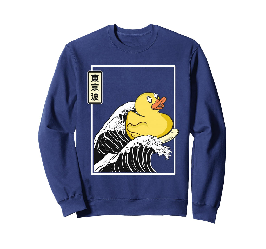 Happy Rubber Duck Surfing Kanagawa Sweatshirt - Trendy Graphic for Adults - T-Shirt, Sweatshirt, Hoodie
