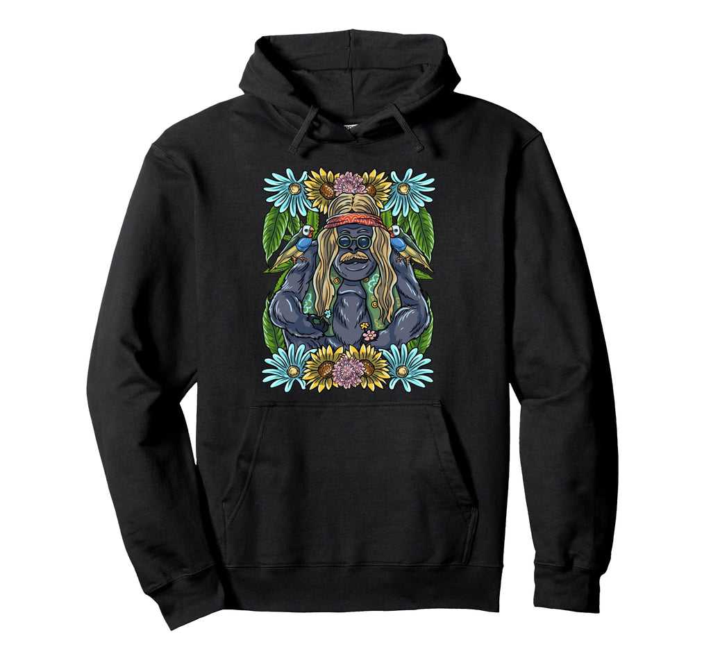 Hippie Gorilla 60S 70S Flower Power Hoodie - Custom Art Print for Adults - T-Shirt, Sweatshirt, Hoodie