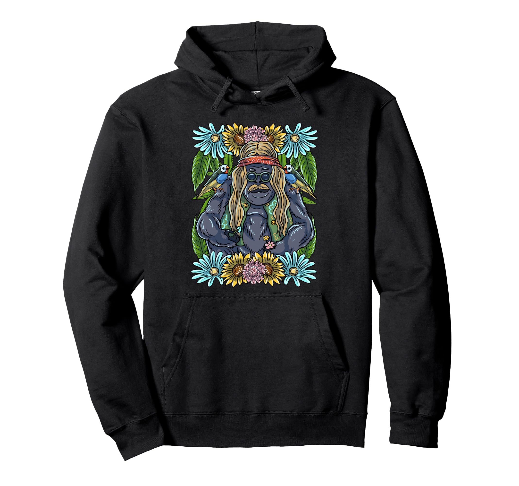 Hippie Gorilla 60S 70S Flower Power Hoodie - Custom Art Print for Adults - T-Shirt, Sweatshirt, Hoodie