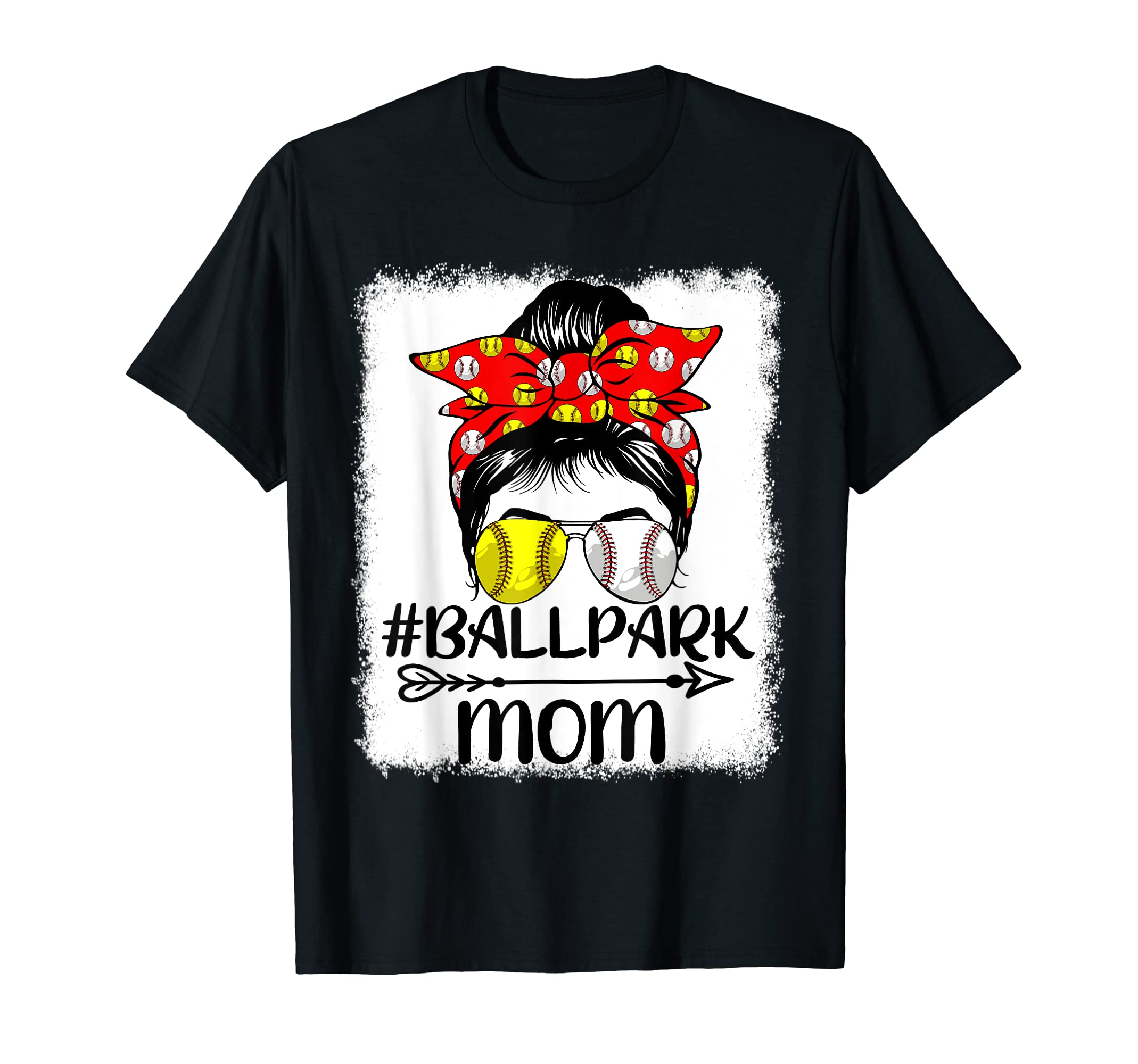 Messy Bun Hair Ballpark Mom Softball T-Shirt - Custom Art Print for Adults - T-Shirt, Sweatshirt, Hoodie