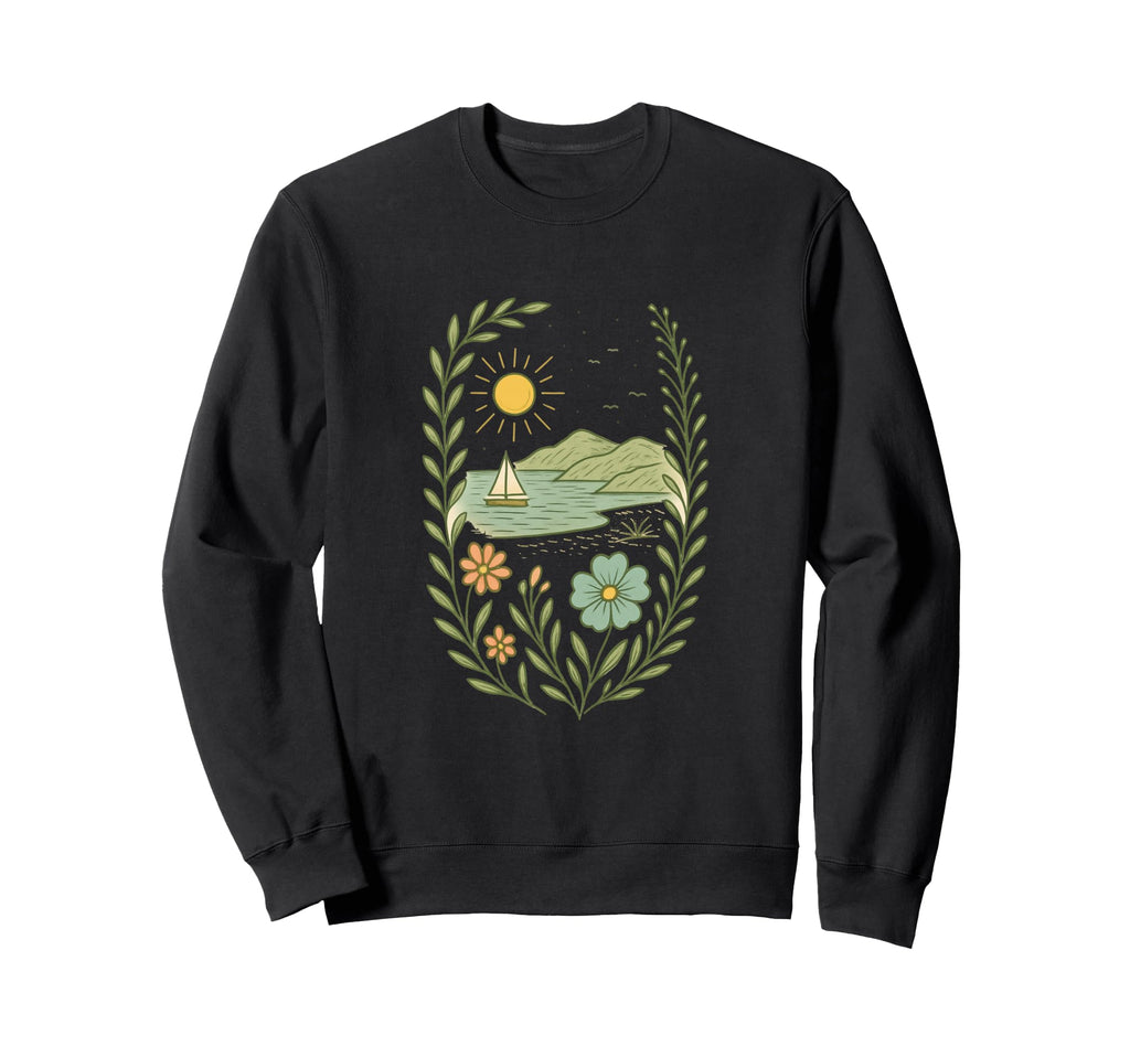 Sailboat Beach Boho Floral Summer Nature Sweatshirt - Trendy Graphic Unisex - T-Shirt, Sweatshirt, Hoodie