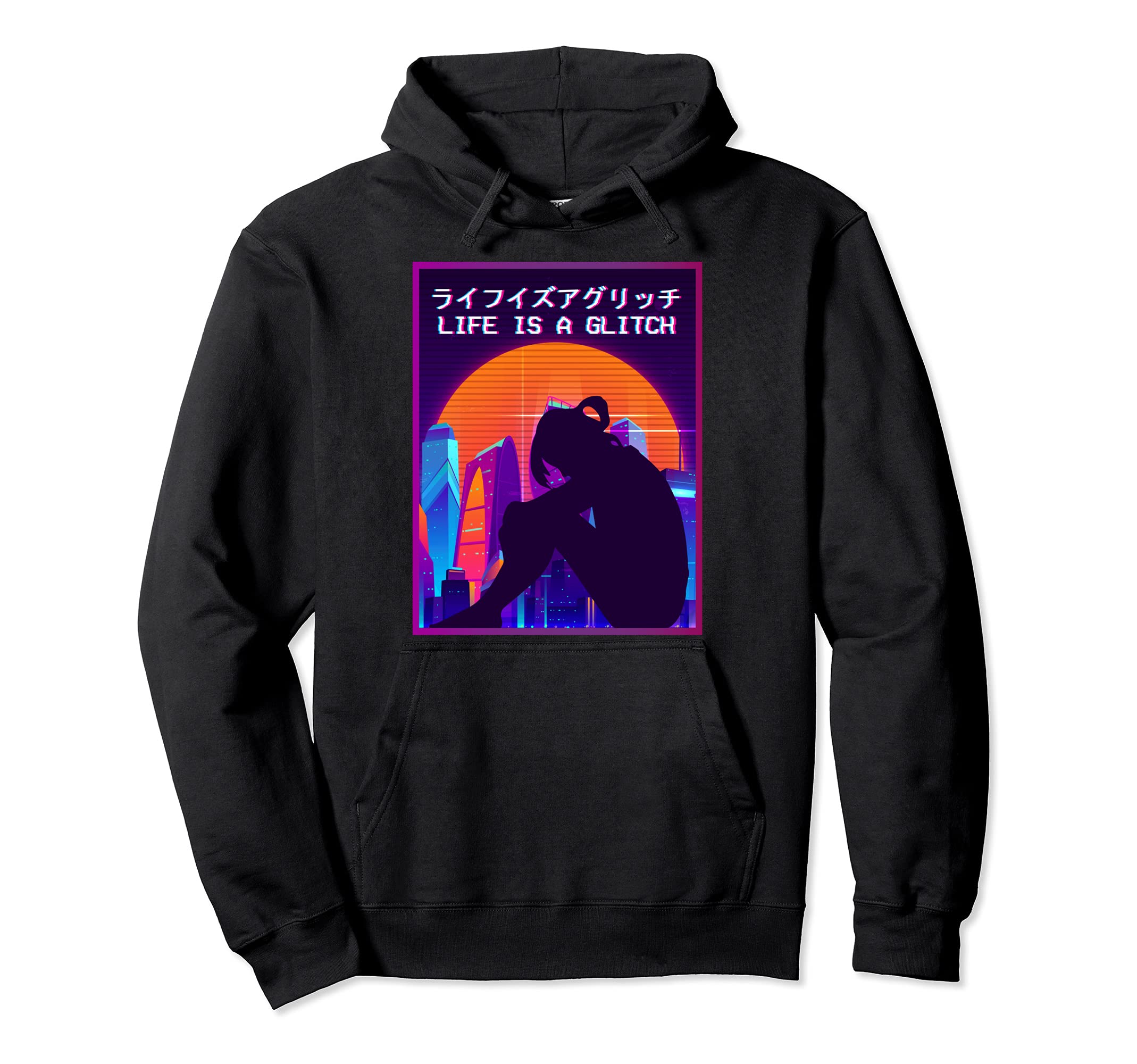 Life Is Glitch Vaporwave Aesthetic Hoodie - Fun Novelty Design Men Women - T-Shirt, Sweatshirt, Hoodie