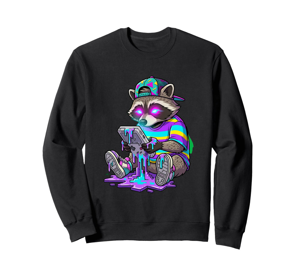 Gaming Raccoon 90S Handheld Sweatshirt - Streetwear Style for Adults - T-Shirt, Sweatshirt, Hoodie