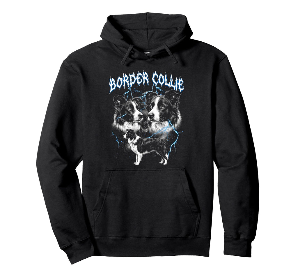 Border Collie 90S Heavy Metal Dog Hoodie - Fun Novelty Design Men Women - T-Shirt, Sweatshirt, Hoodie