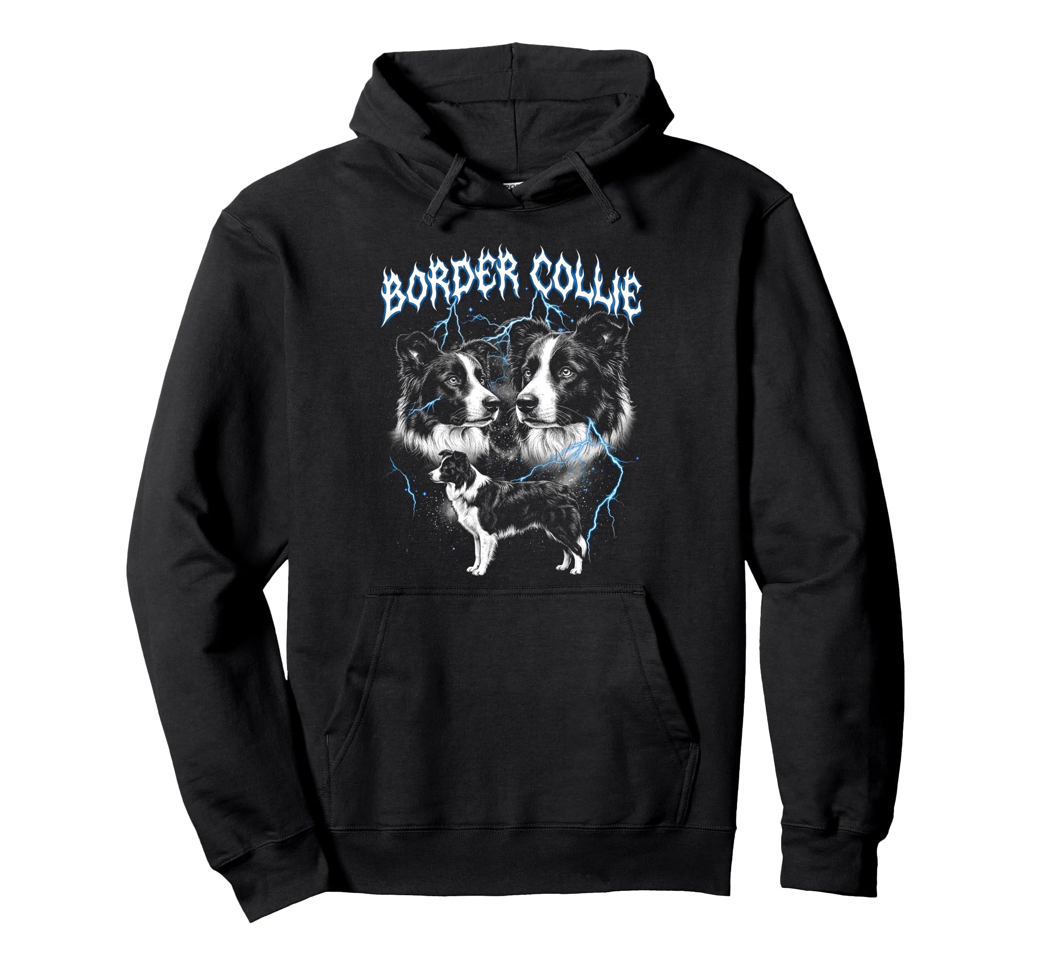 Border Collie 90S Heavy Metal Dog Hoodie - Fun Novelty Design Men Women - T-Shirt, Sweatshirt, Hoodie