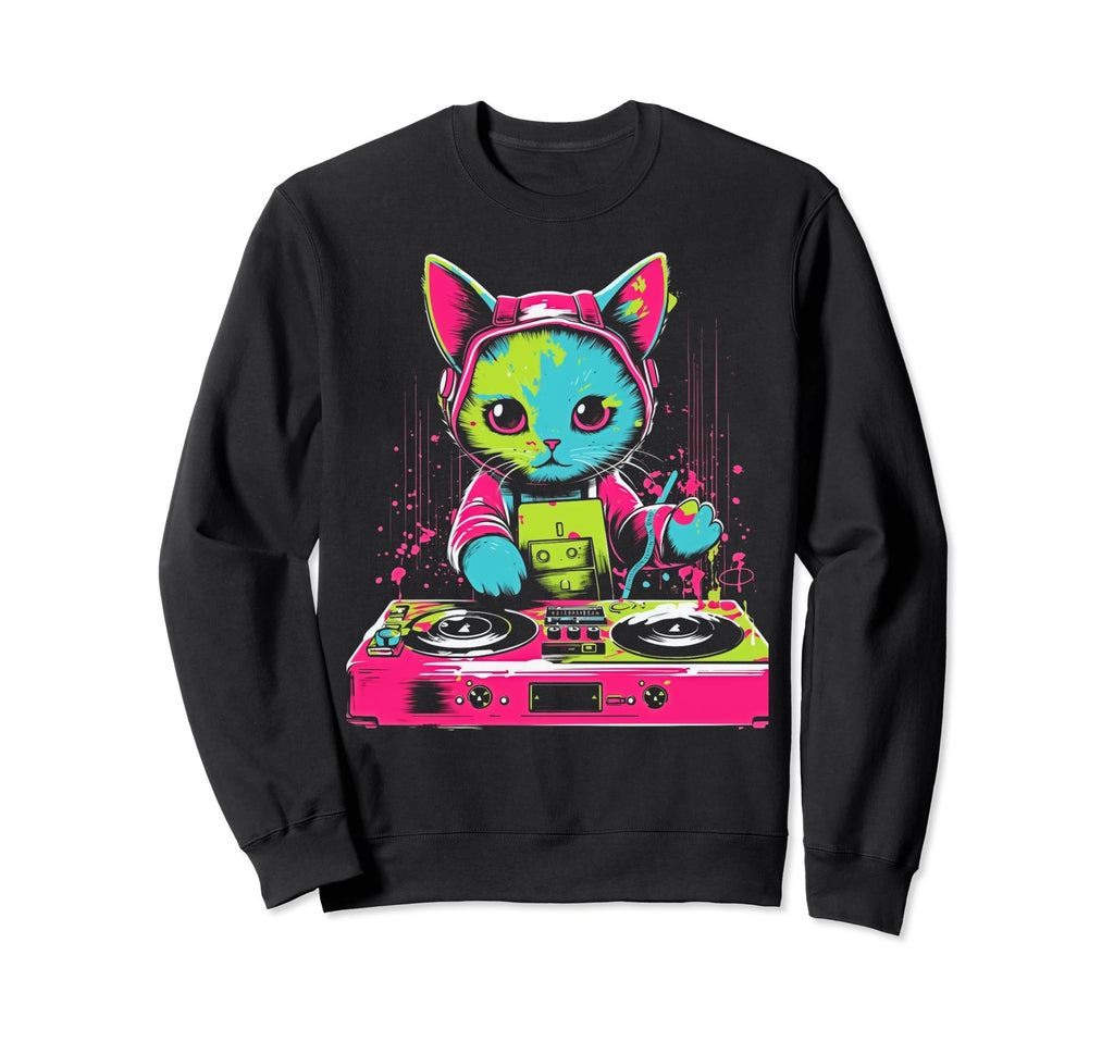 Kawaii Cat Dj Japanese Edm Y2K Sweatshirt - Custom Art Print Men Women - T-Shirt, Sweatshirt, Hoodie