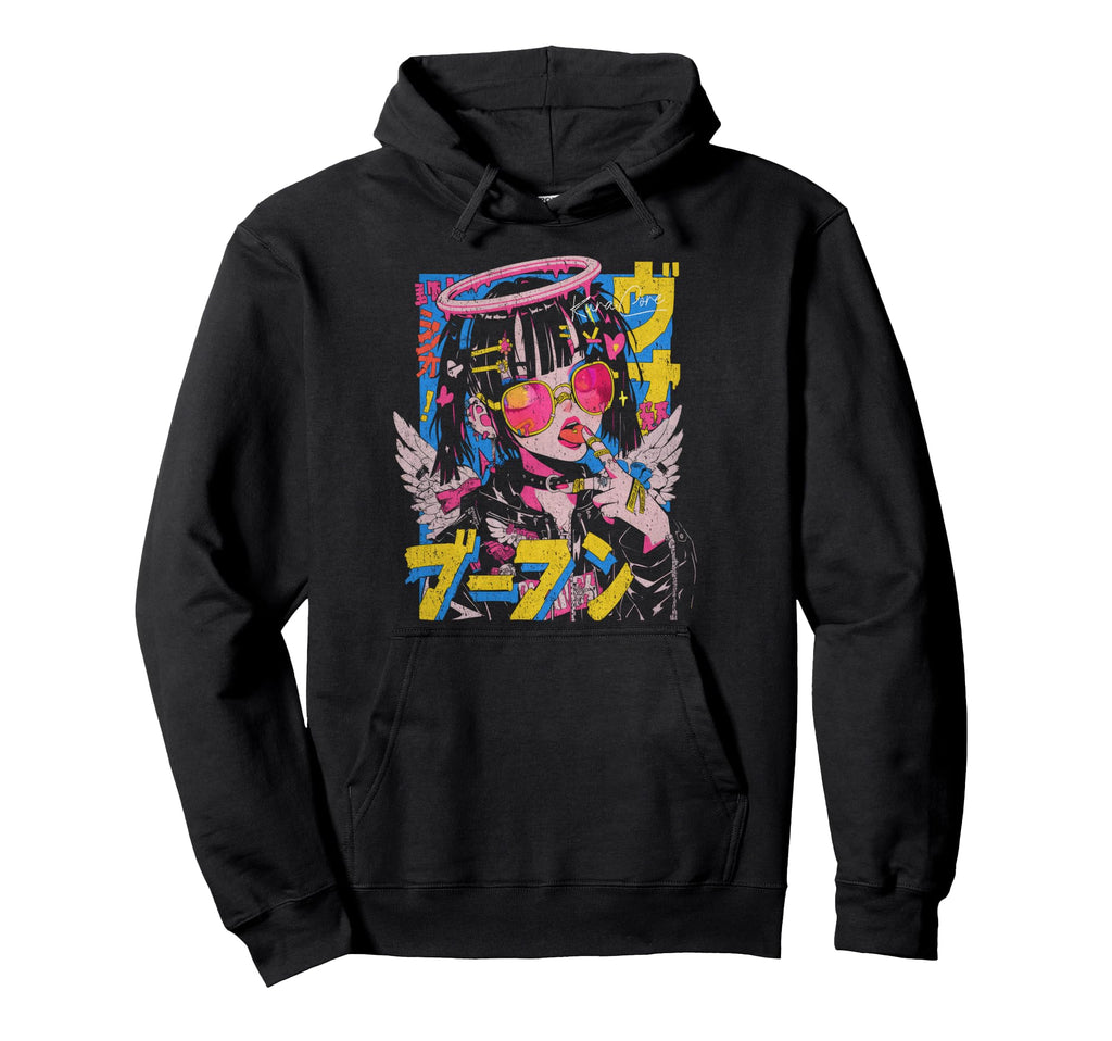 Japanese Streetwear Cyberpunk Angel Hoodie - Aesthetic Graphic Men Women - T-Shirt, Sweatshirt, Hoodie