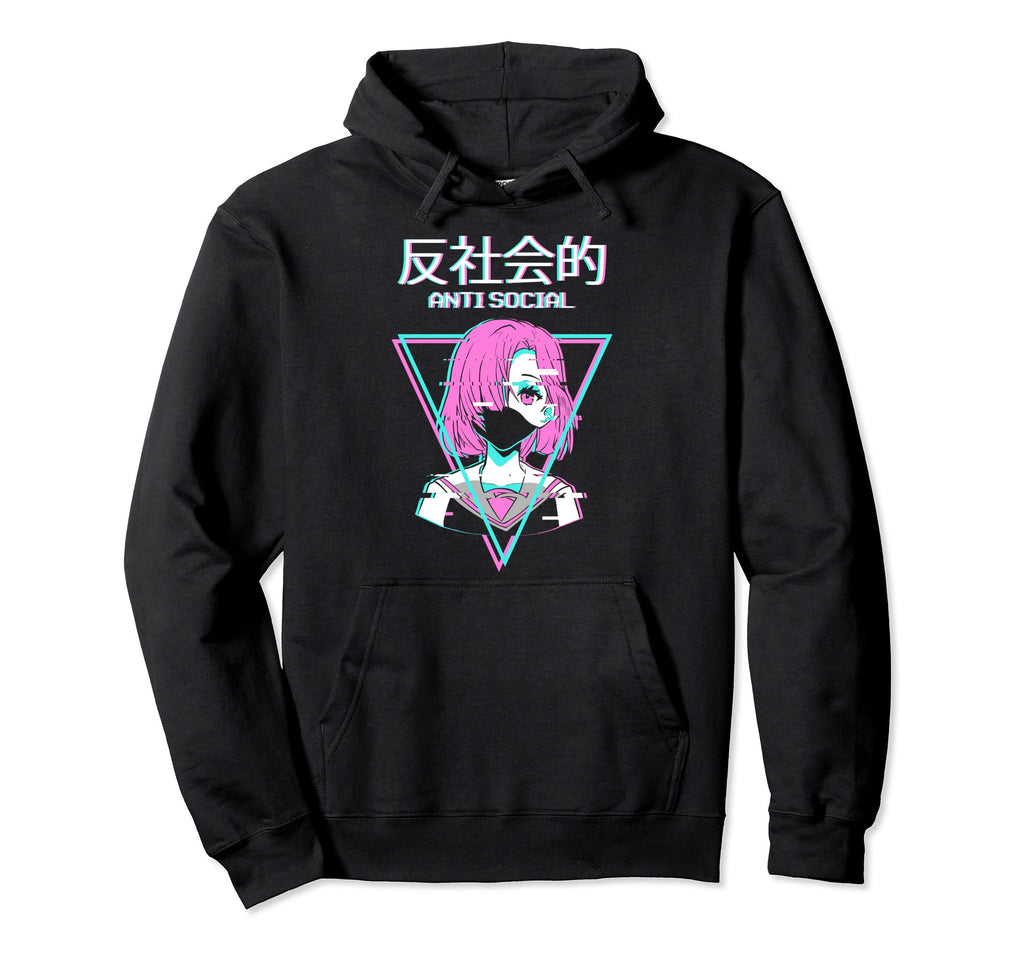 Antisocial Vaporwave Anime Hoodie - Casual Everyday Wear Men Women - T-Shirt, Sweatshirt, Hoodie