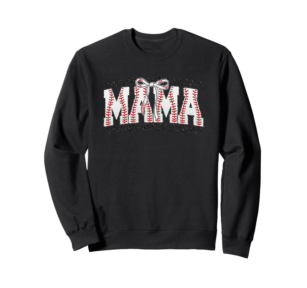 Mama Baseball Stitches Bow Sports Sweatshirt - Trendy Graphic Men Women - T-Shirt, Sweatshirt, Hoodie