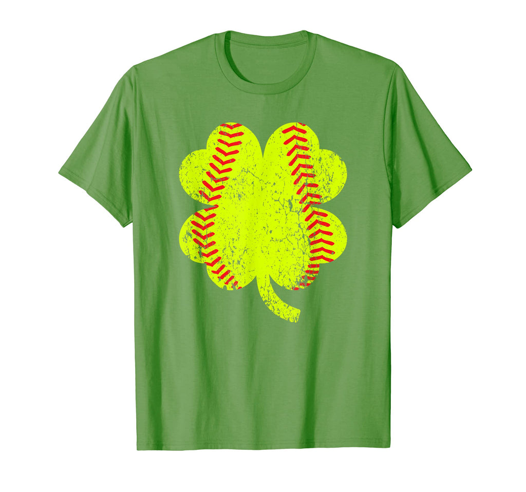 Softball Shamrock Four Leaf Clover St T-Shirt - Custom Art Print Men Women - T-Shirt, Sweatshirt, Hoodie