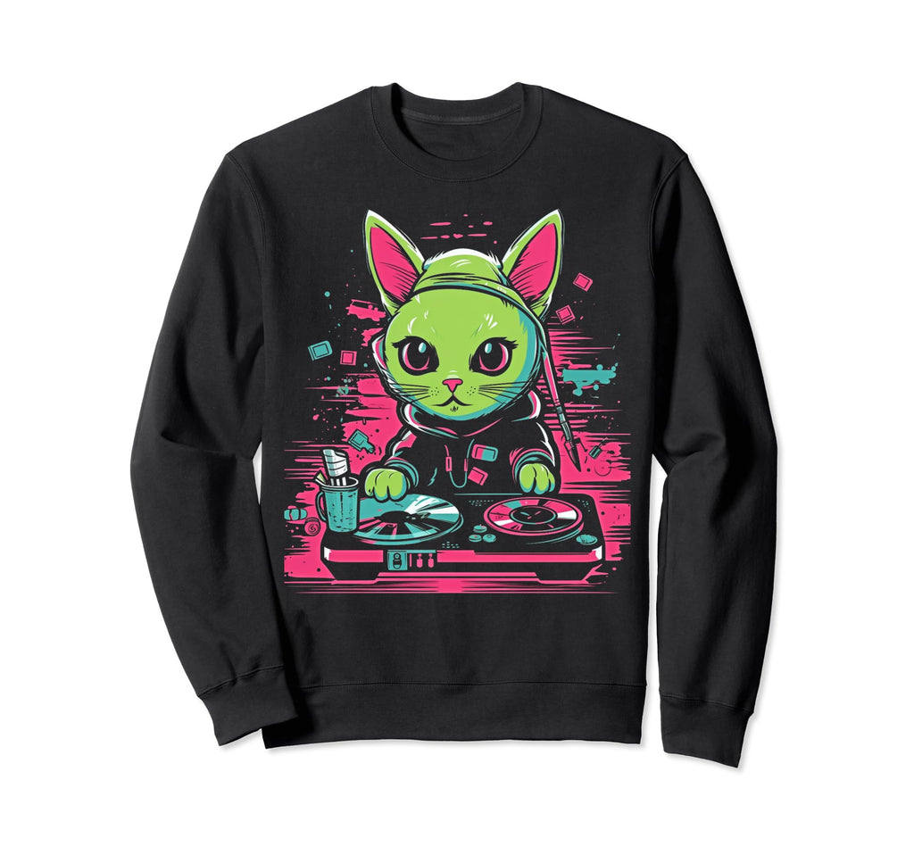 Kawaii Cat Dj Japanese Edm Y2K Sweatshirt - Streetwear Style for Adults - T-Shirt, Sweatshirt, Hoodie