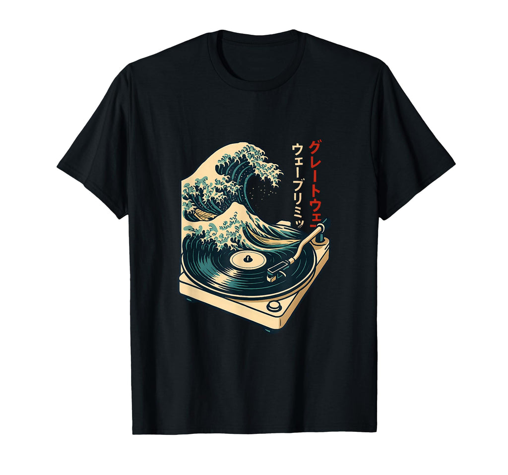 Vinyl Record Player Japanese Wave Art T-Shirt - Novelty Apparel Men Women - T-Shirt, Sweatshirt, Hoodie