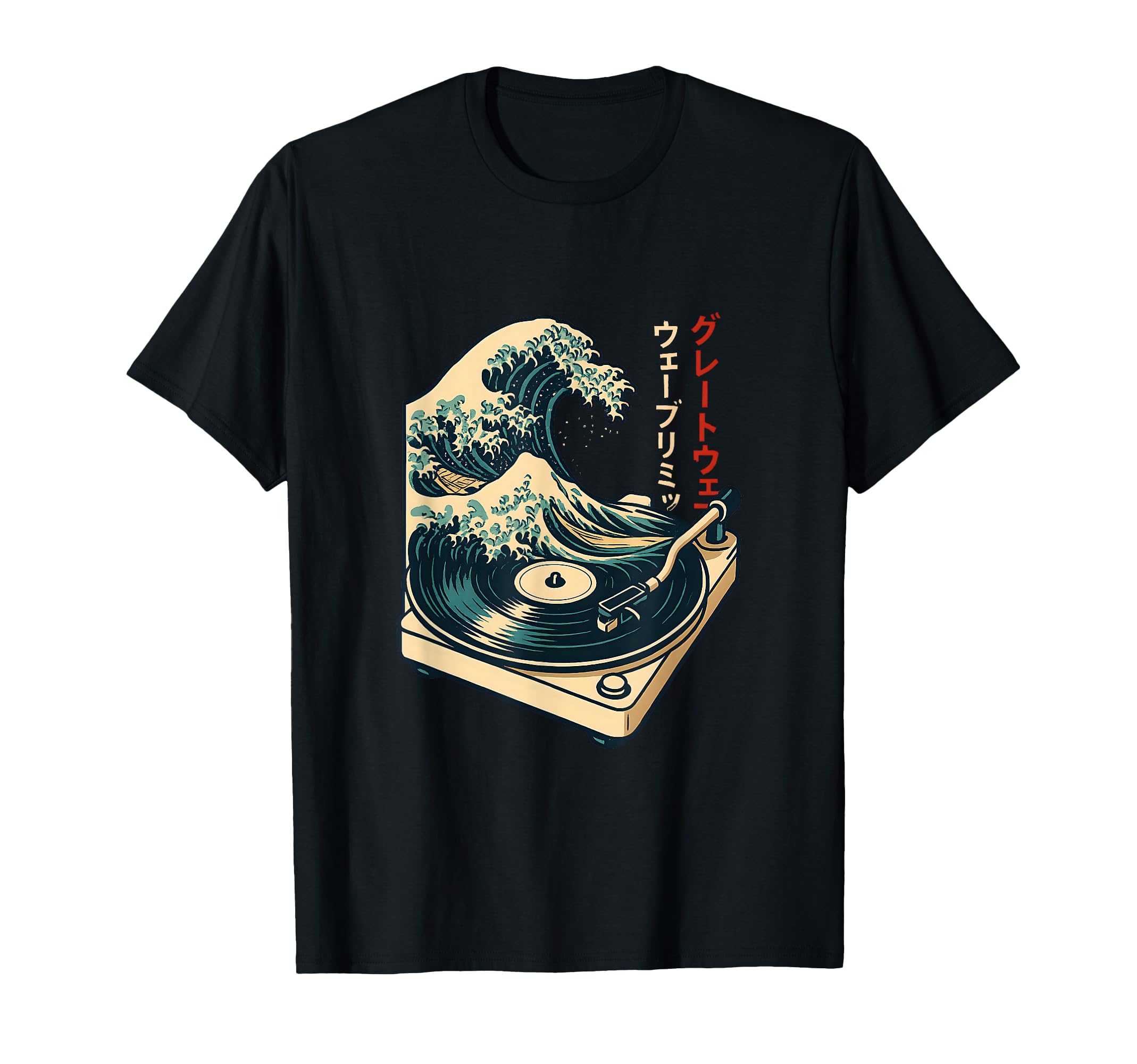 Vinyl Record Player Japanese Wave Art T-Shirt - Novelty Apparel Men Women - T-Shirt, Sweatshirt, Hoodie