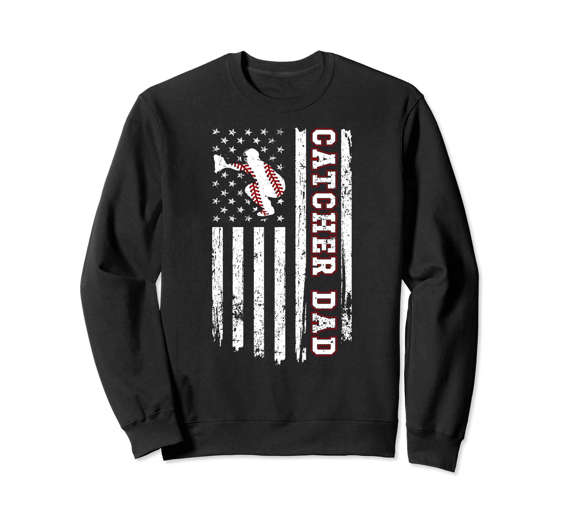 Baseball Catcher Dad Us Flag Baseball Sweatshirt - Minimalist Print Unisex - T-Shirt, Sweatshirt, Hoodie