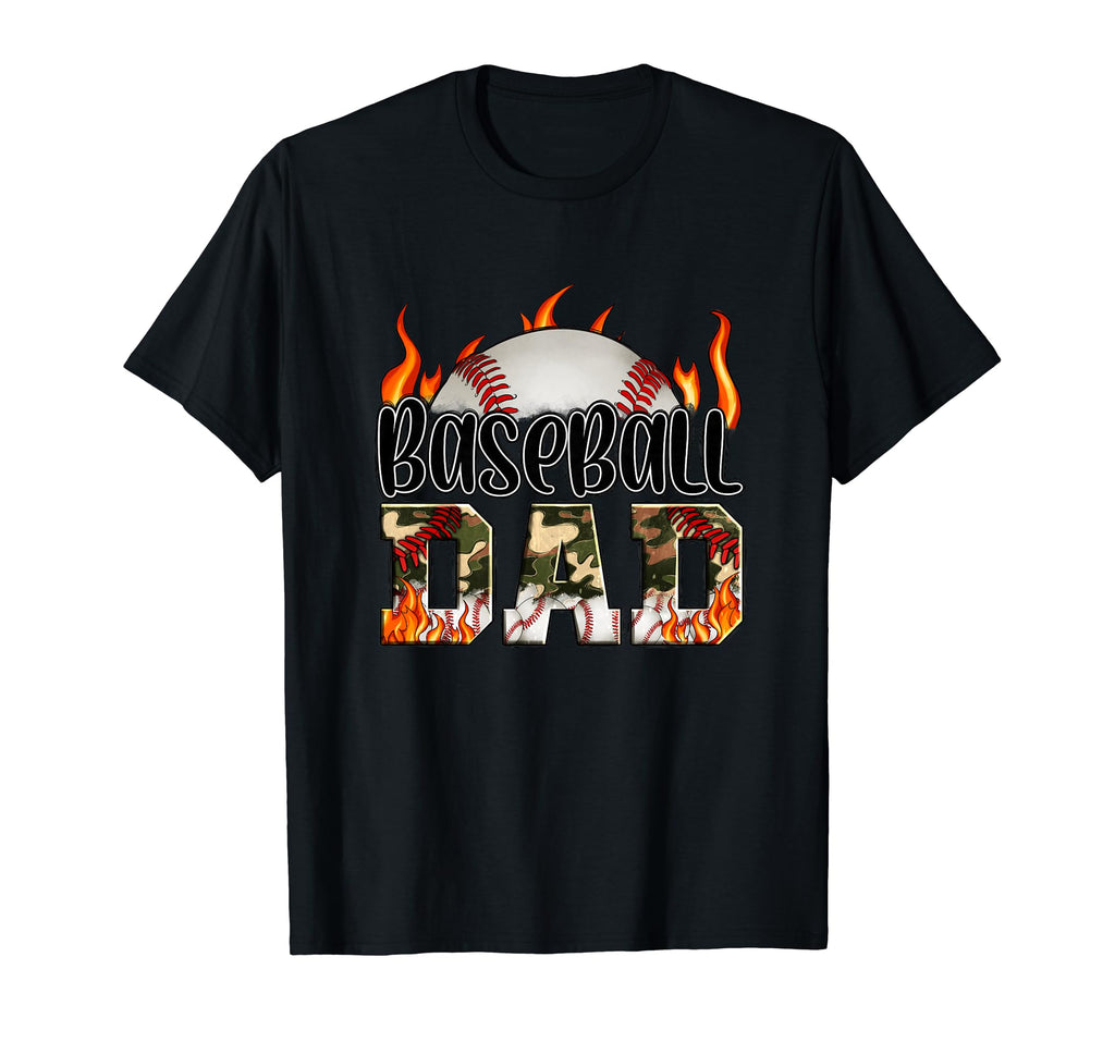 Baseball Dad Camo Fire Baseball Fan T-Shirt - Aesthetic Graphic Unisex - T-Shirt, Sweatshirt, Hoodie