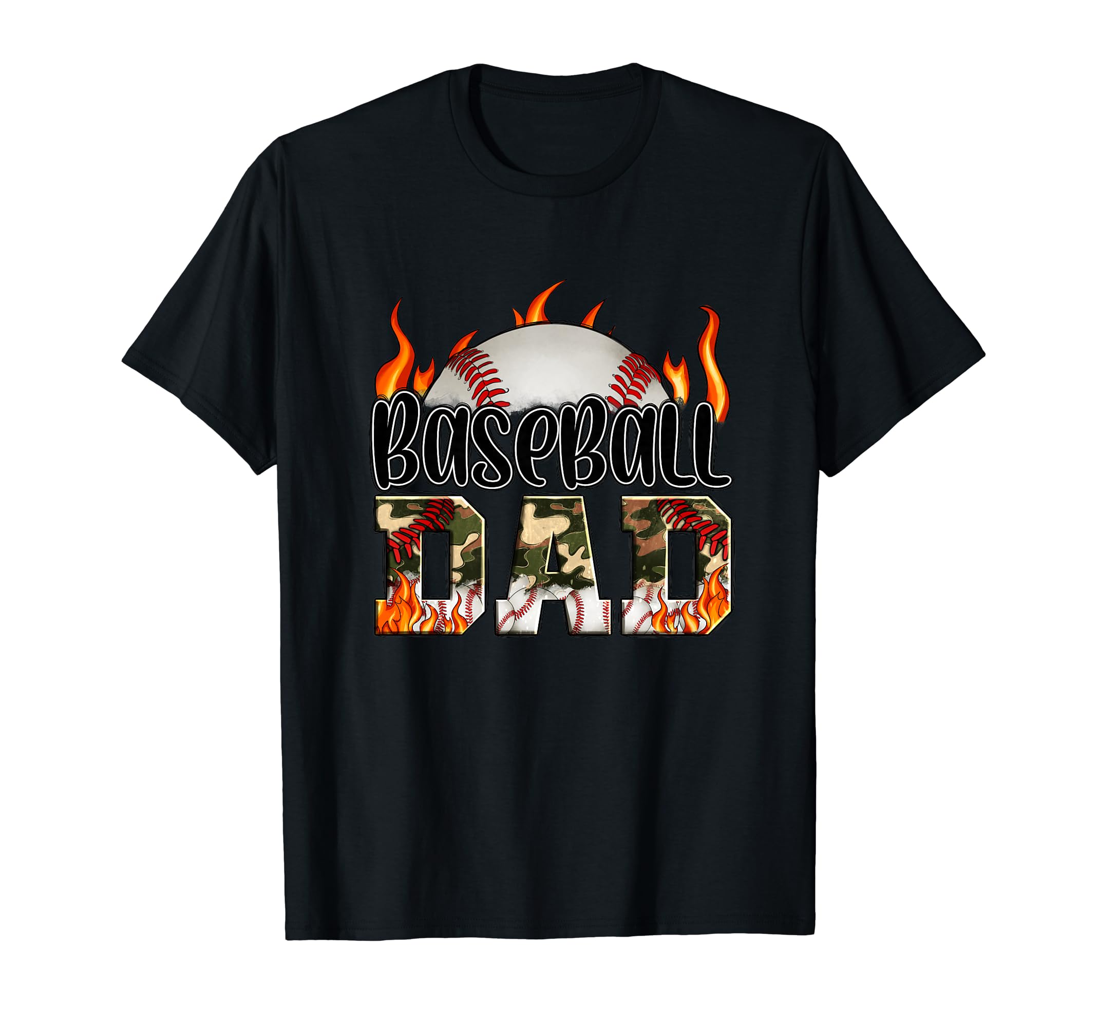 Baseball Dad Camo Fire Baseball Fan T-Shirt - Aesthetic Graphic Unisex - T-Shirt, Sweatshirt, Hoodie