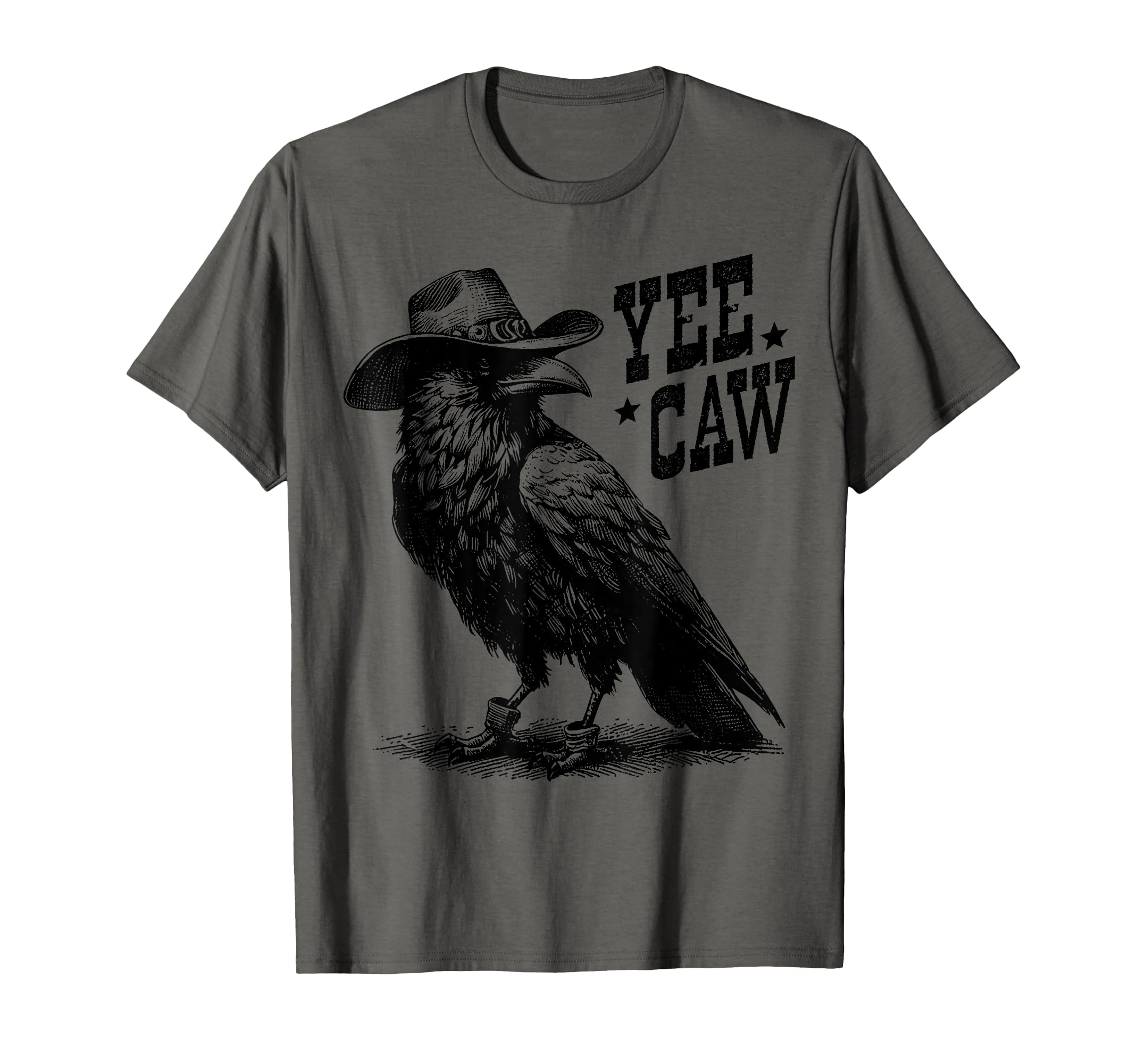 Crow Cowboy Hat Yee Caw Funny Western T-Shirt - Custom Art Print Unisex - T-Shirt, Sweatshirt, Hoodie