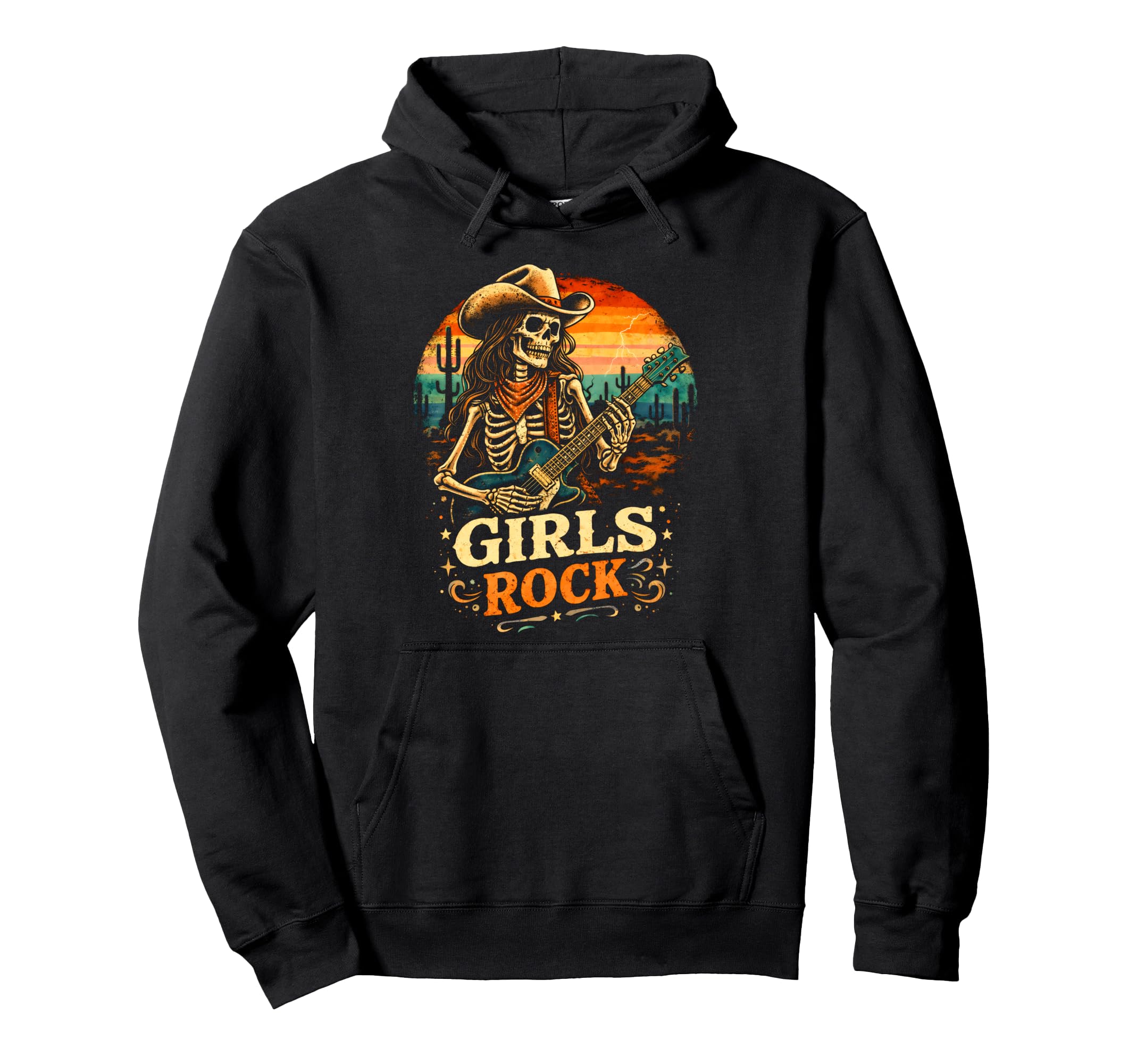 Rock Cowgirl Guitar Western Rockn Roll Hoodie - Trendy Graphic Men Women - T-Shirt, Sweatshirt, Hoodie