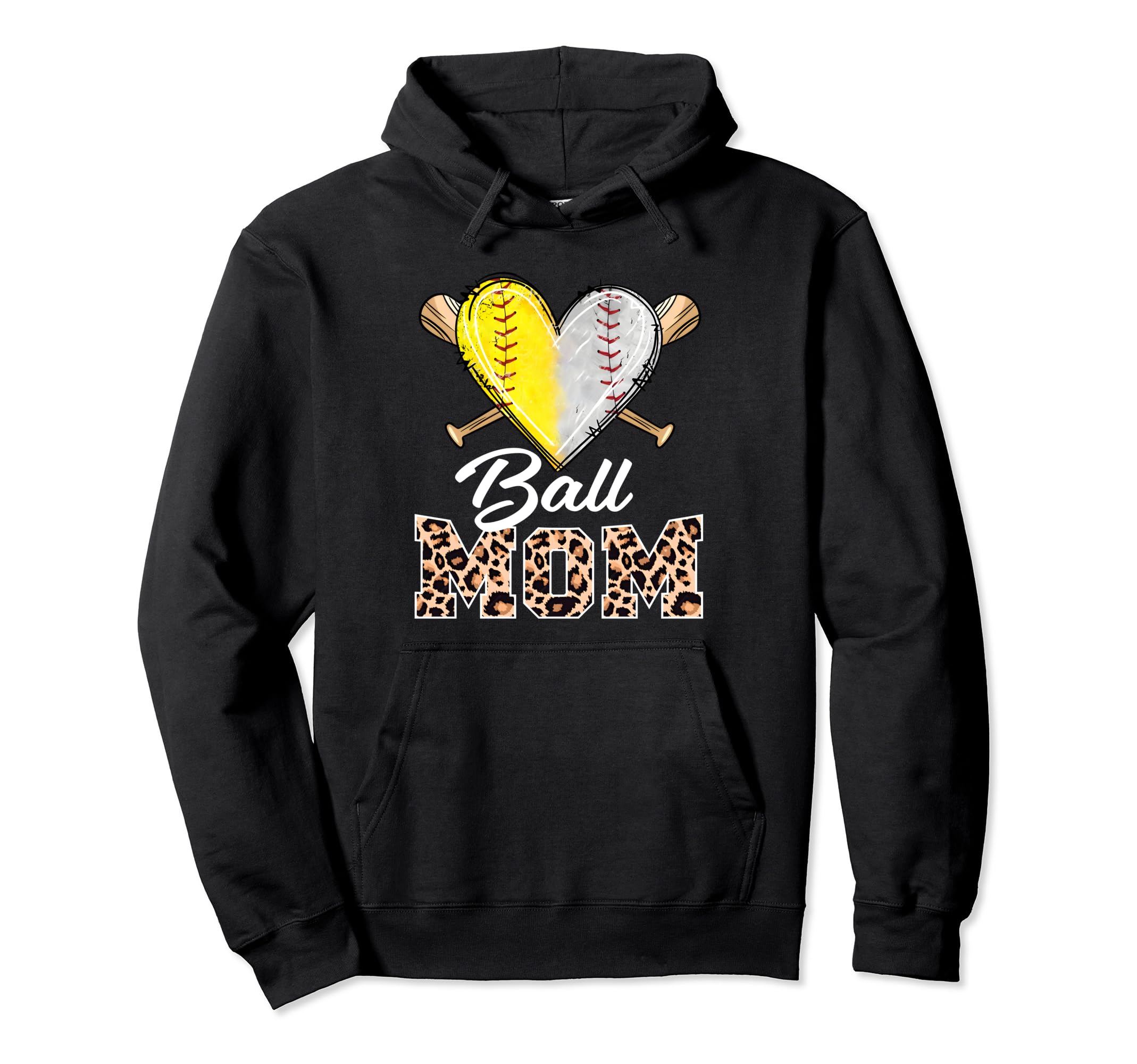 Ball Mom Heart Baseball Softball Mama Hoodie - Streetwear Style Men Women - T-Shirt, Sweatshirt, Hoodie