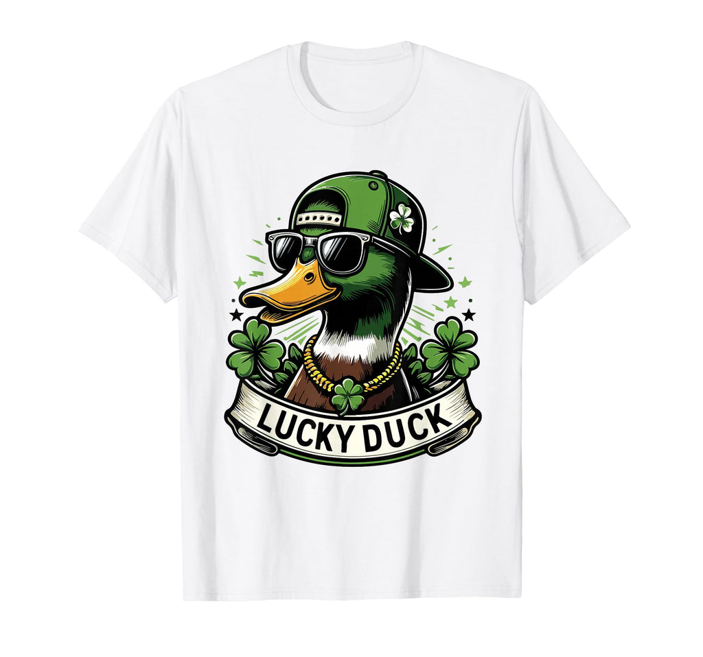 Lucky Duck Shamrock Funny St Patricks T-Shirt - Custom Art Print Men Women - T-Shirt, Sweatshirt, Hoodie
