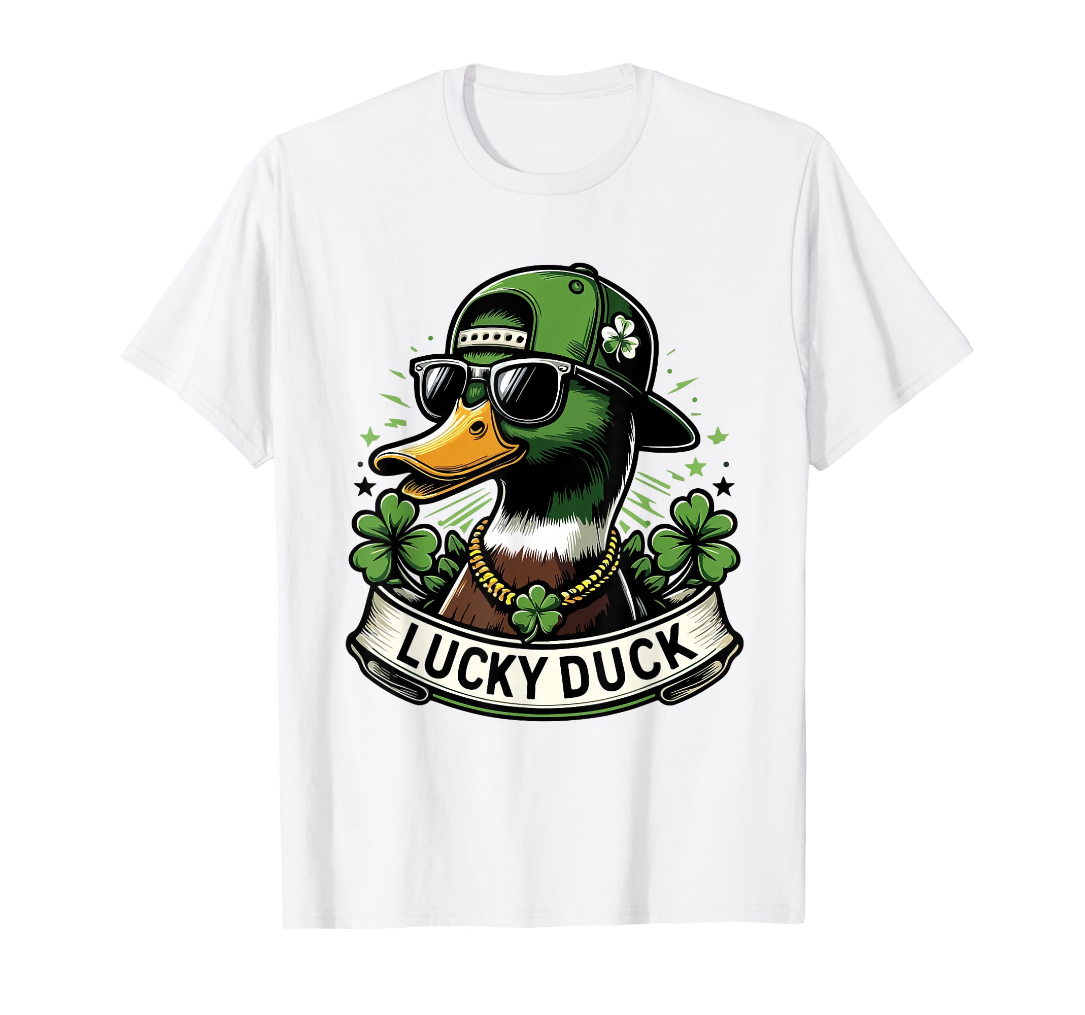 Lucky Duck Shamrock Funny St Patricks T-Shirt - Custom Art Print Men Women - T-Shirt, Sweatshirt, Hoodie