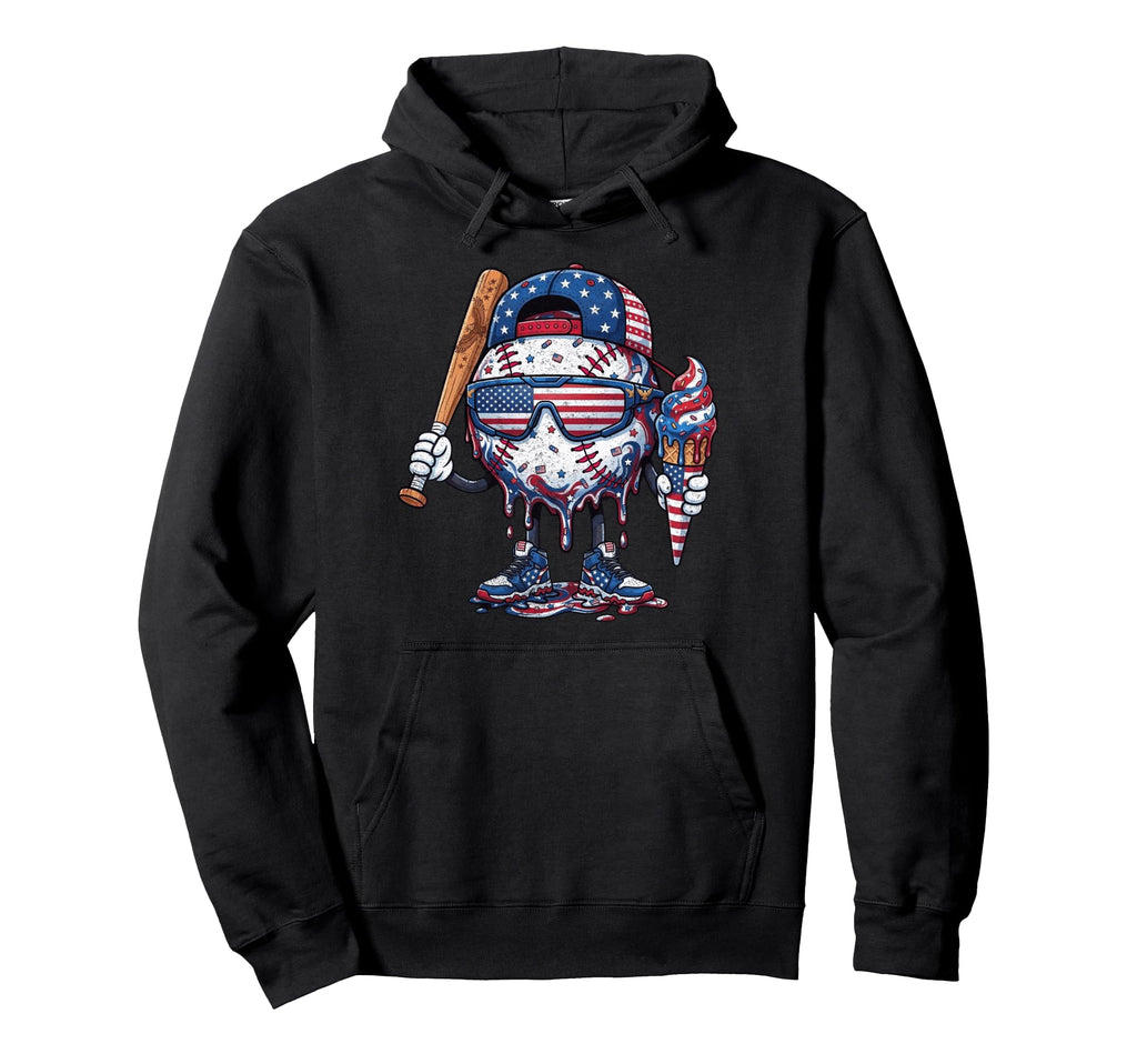 Baseball Drip Ice Cream 4Th July Hoodie - Unique Graphic Men Women - T-Shirt, Sweatshirt, Hoodie