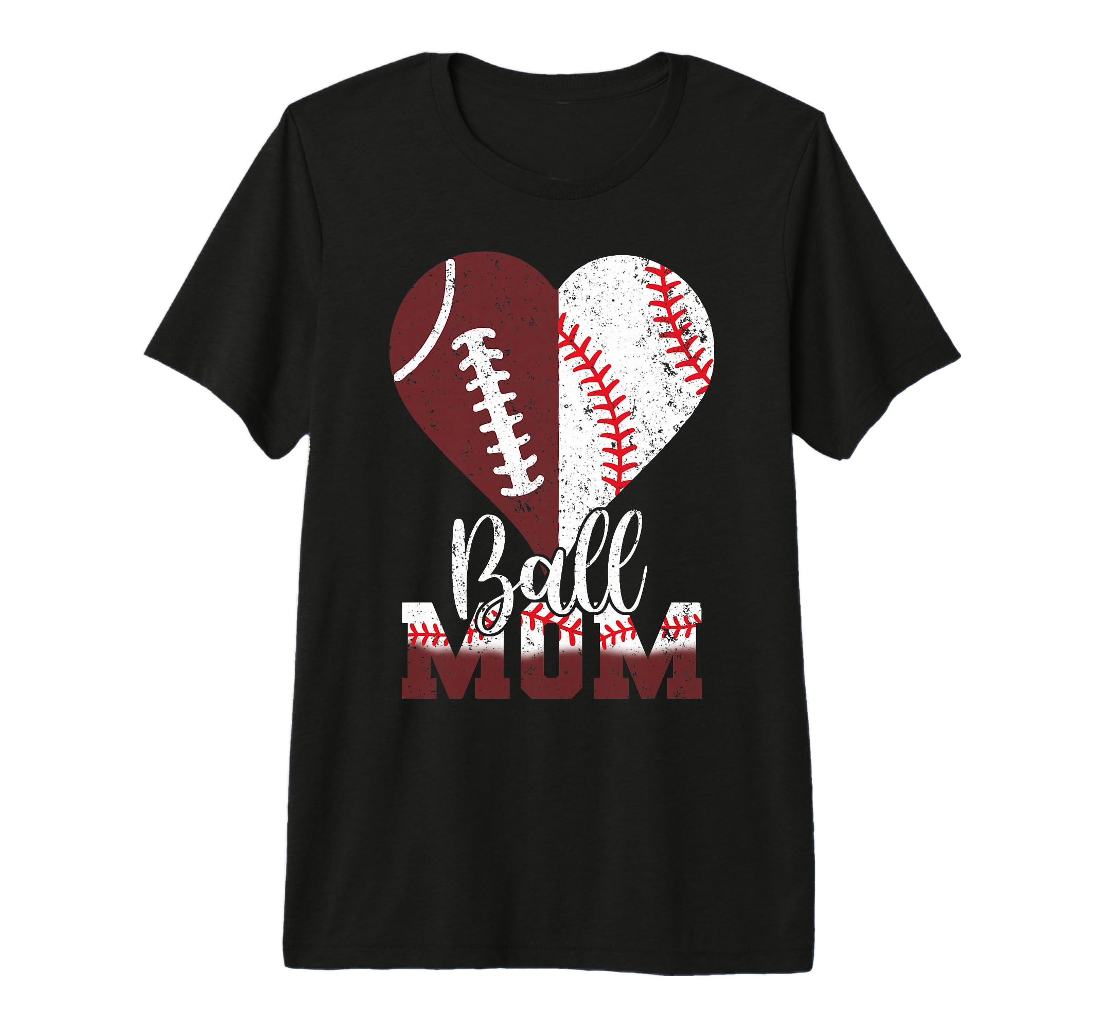 Ball Mom Heart Funny Football Baseball T-Shirt - Unique Graphic for Adults - T-Shirt, Sweatshirt, Hoodie
