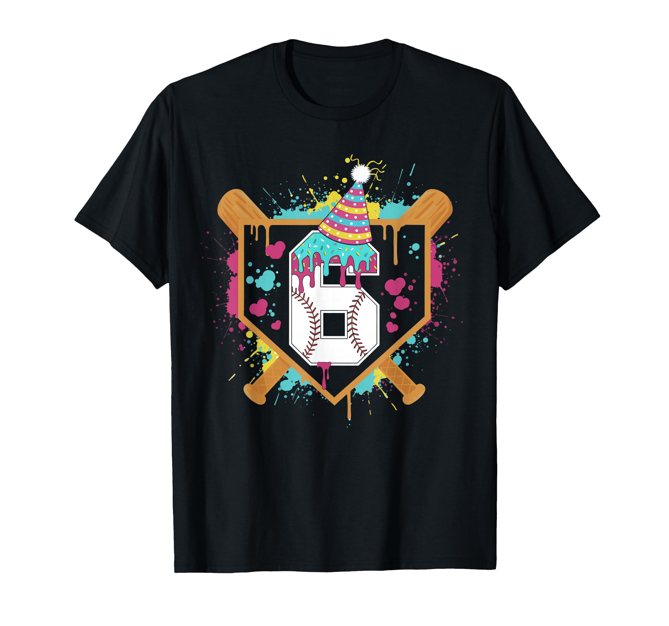6Th Birthday Baseball Drip Number 6 Year T-Shirt - Novelty Apparel Unisex - T-Shirt, Sweatshirt, Hoodie