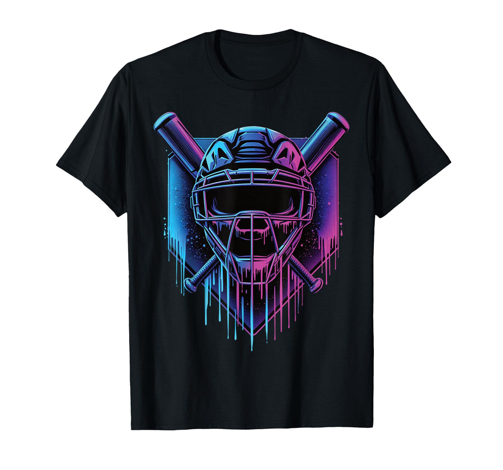 Baseball Catcher Mask Paint Dripping T-Shirt - Minimalist Print Men Women - T-Shirt, Sweatshirt, Hoodie
