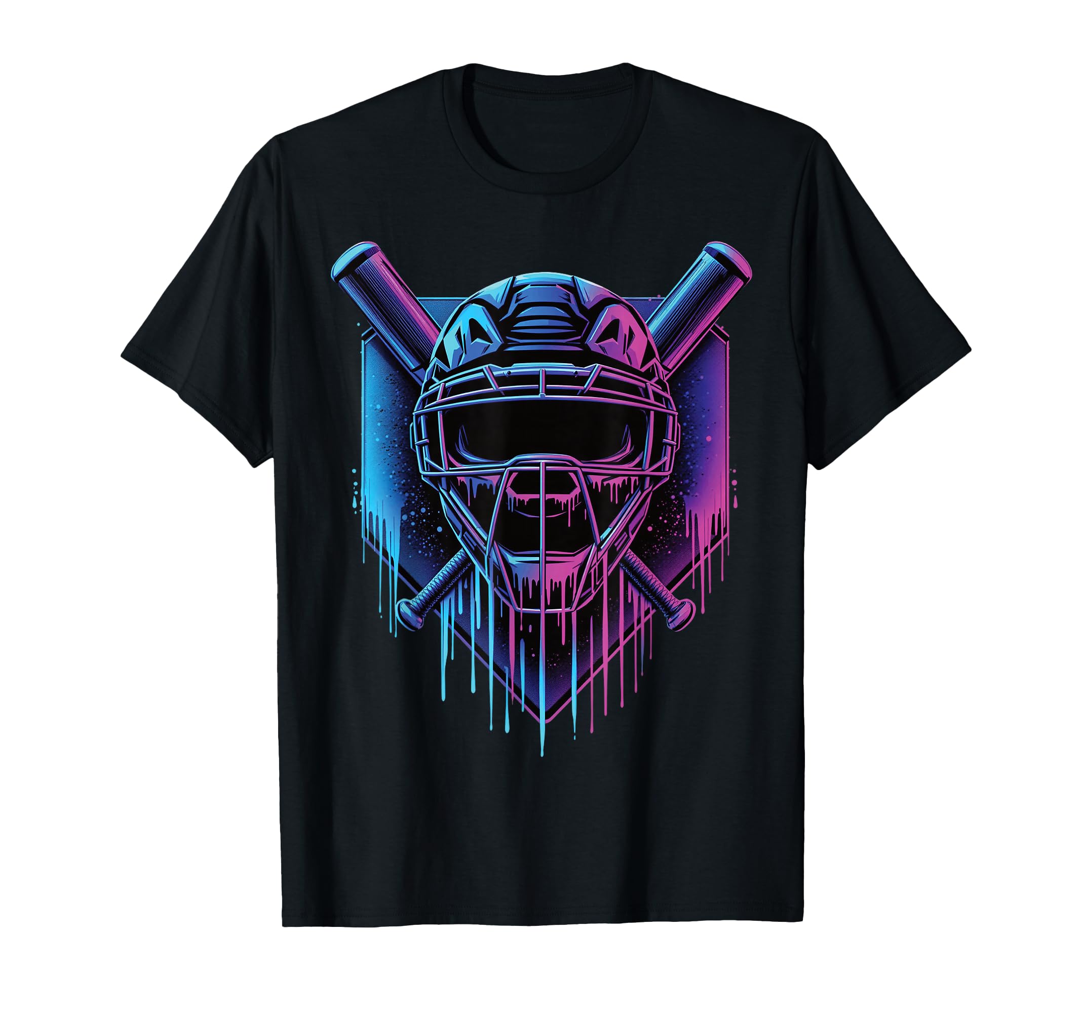 Baseball Catcher Mask Paint Dripping T-Shirt - Minimalist Print Men Women - T-Shirt, Sweatshirt, Hoodie
