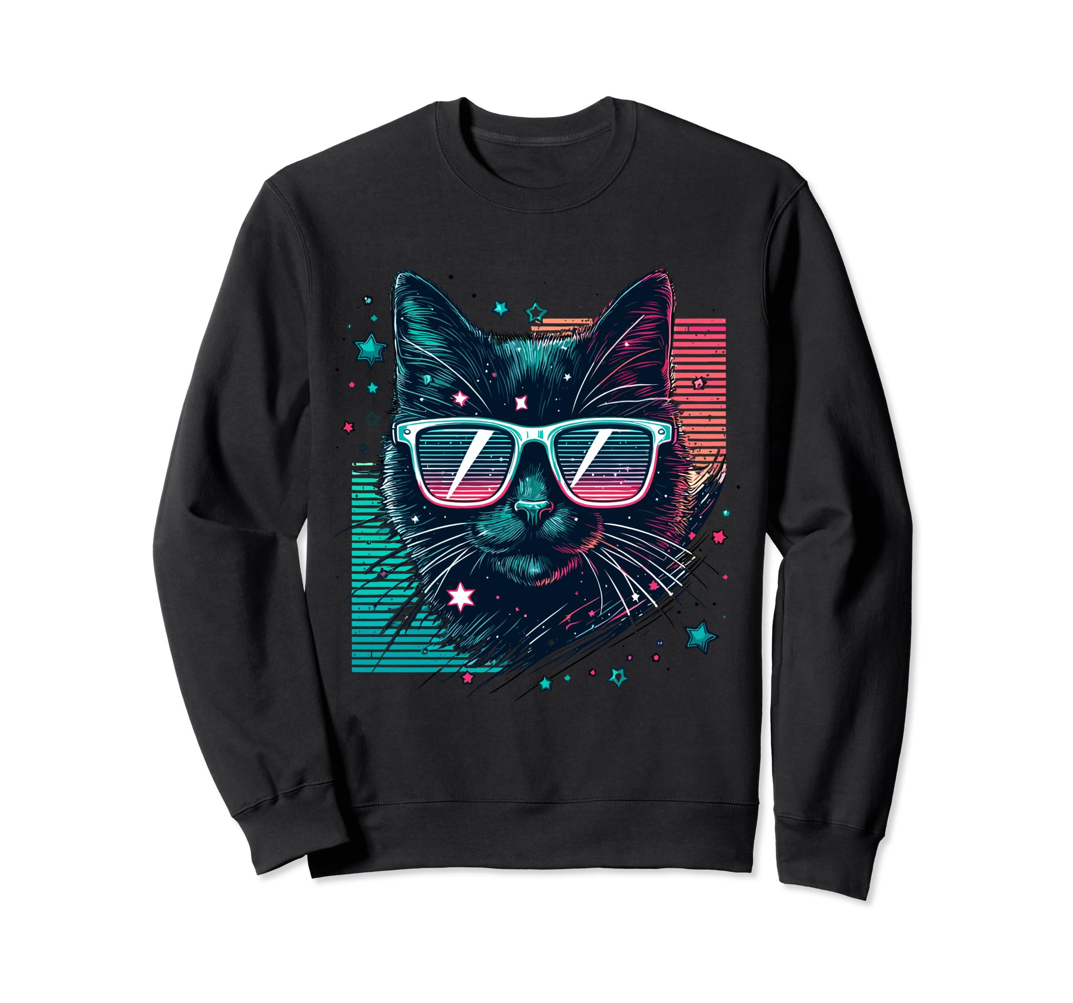 Cat Neon 80S Sunglasses Funny Cat Mum Sweatshirt - Trendy Graphic Unisex - T-Shirt, Sweatshirt, Hoodie