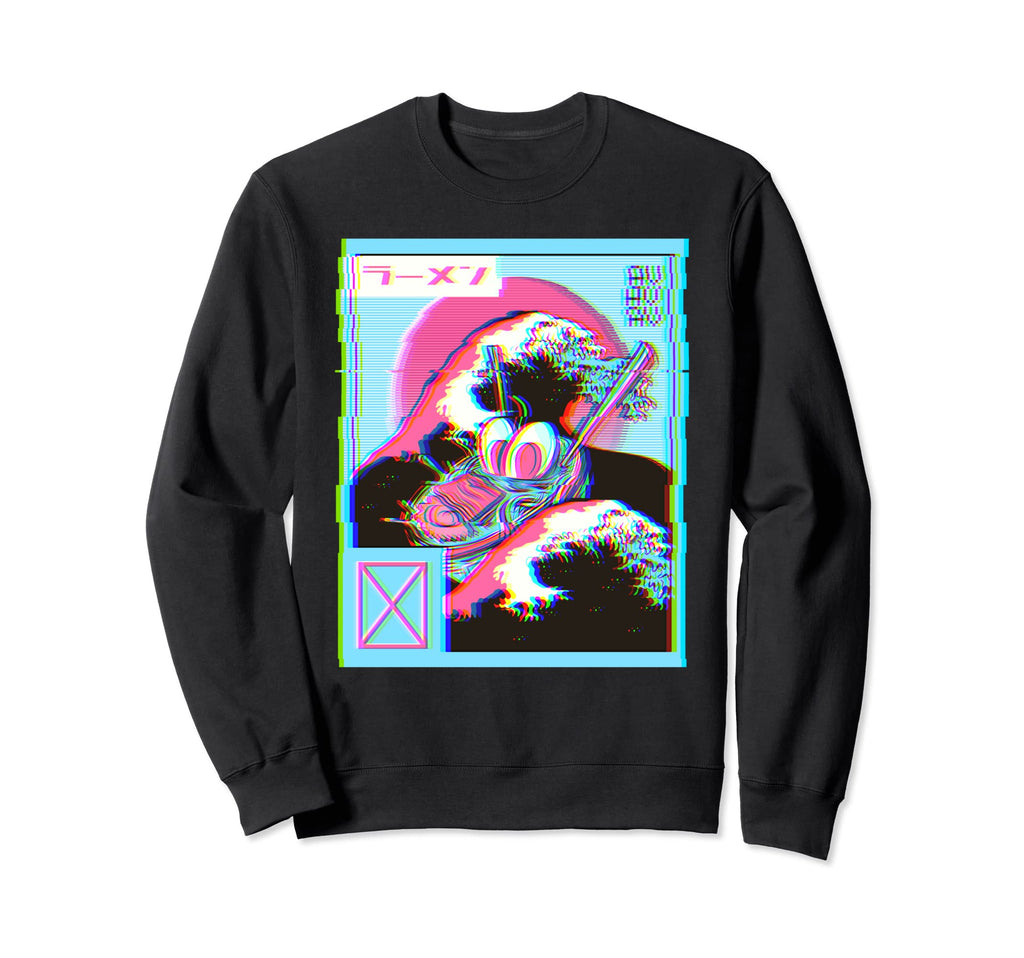 Ramen Sushi Great Wave Glitchy Sweatshirt - Fun Novelty Design for Adults - T-Shirt, Sweatshirt, Hoodie